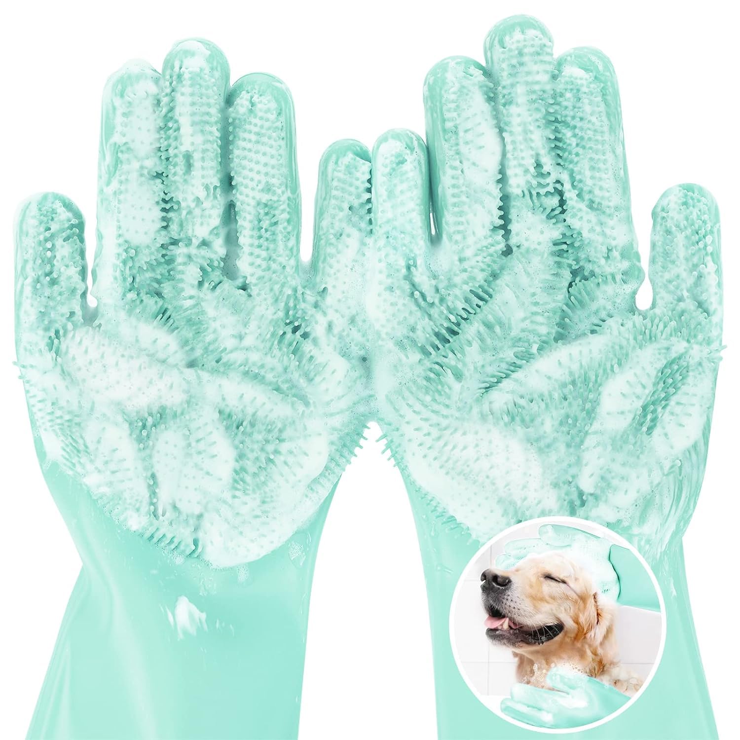 Kruptl Pet Grooming Gloves Large, Heat Resistant Cat Bathing Gloves With HighDensity Teeth, Silicone Dog Bathing Gloves With En