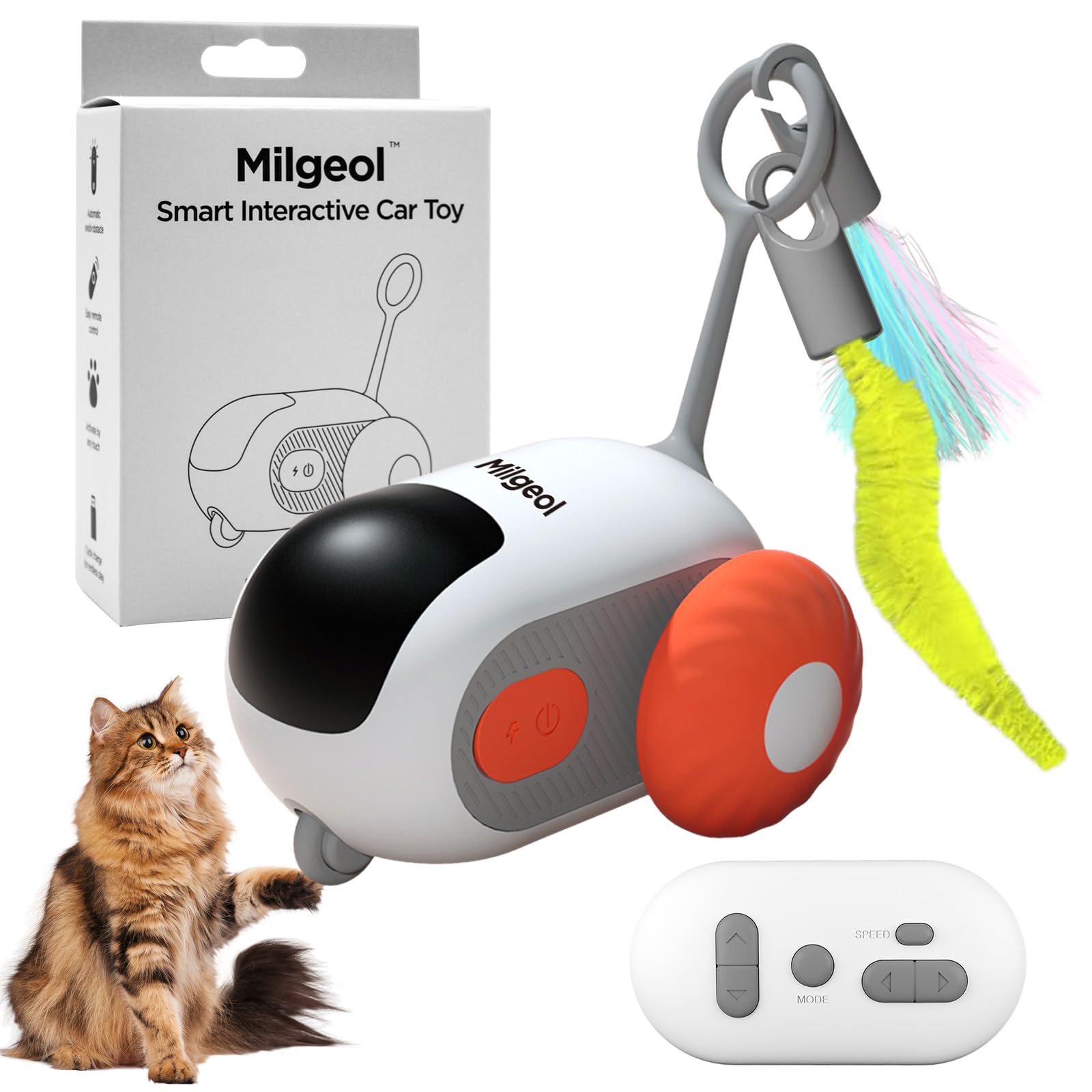 Milgeol Turbo Tail 3.0, Teazys Cat Toy Turbo Tail, Smart Remote Control Electric Interactive Cats Toy, Type-C Rechargeable Turbo