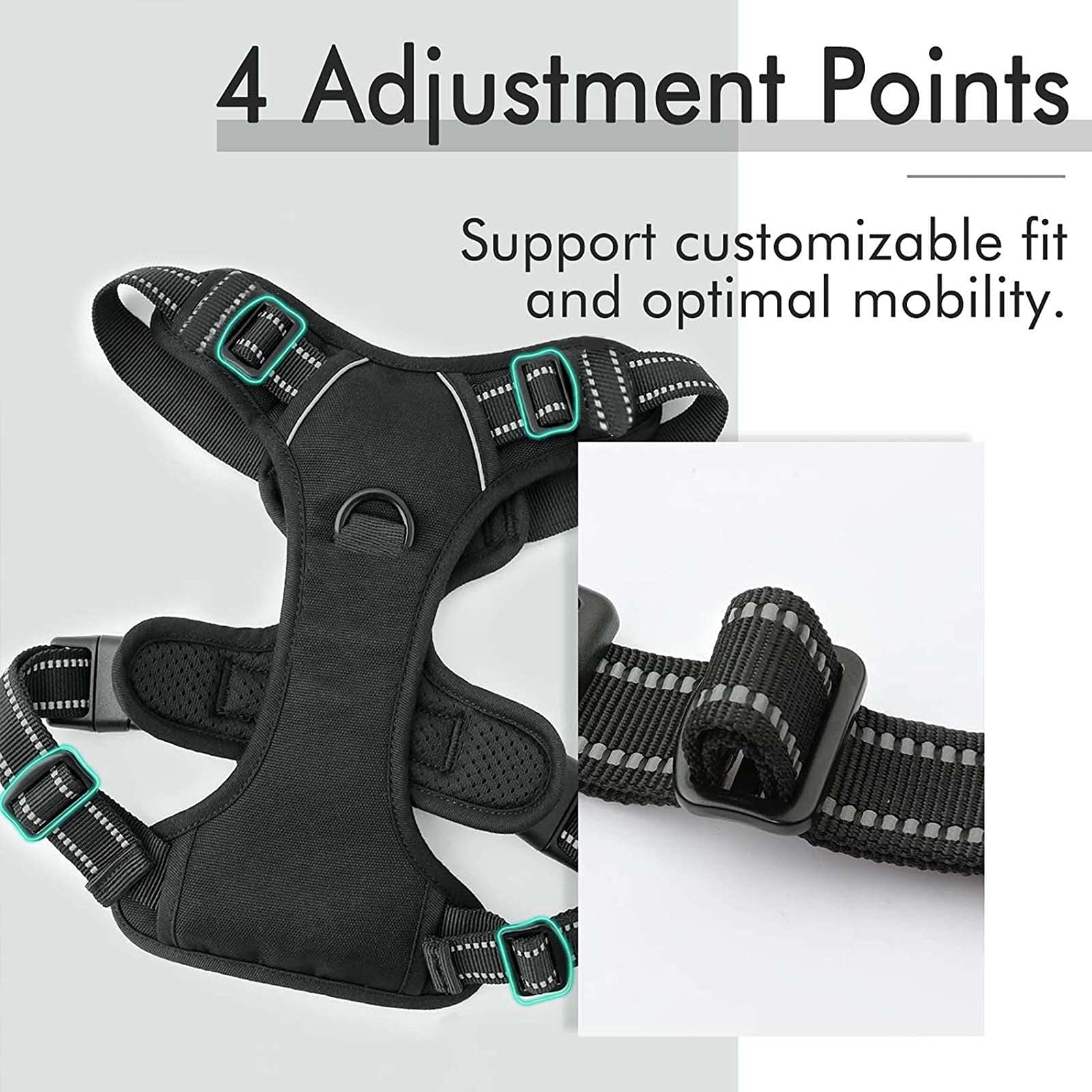 Qisebin Dog Harness, No-Pull Pet Harness With 2 Leash Clips, Adjustable Soft Padded Dog Vest, Reflective No-Choke Pet Oxford Vest With Easy Control Handle For Small Dogs, Black, M
