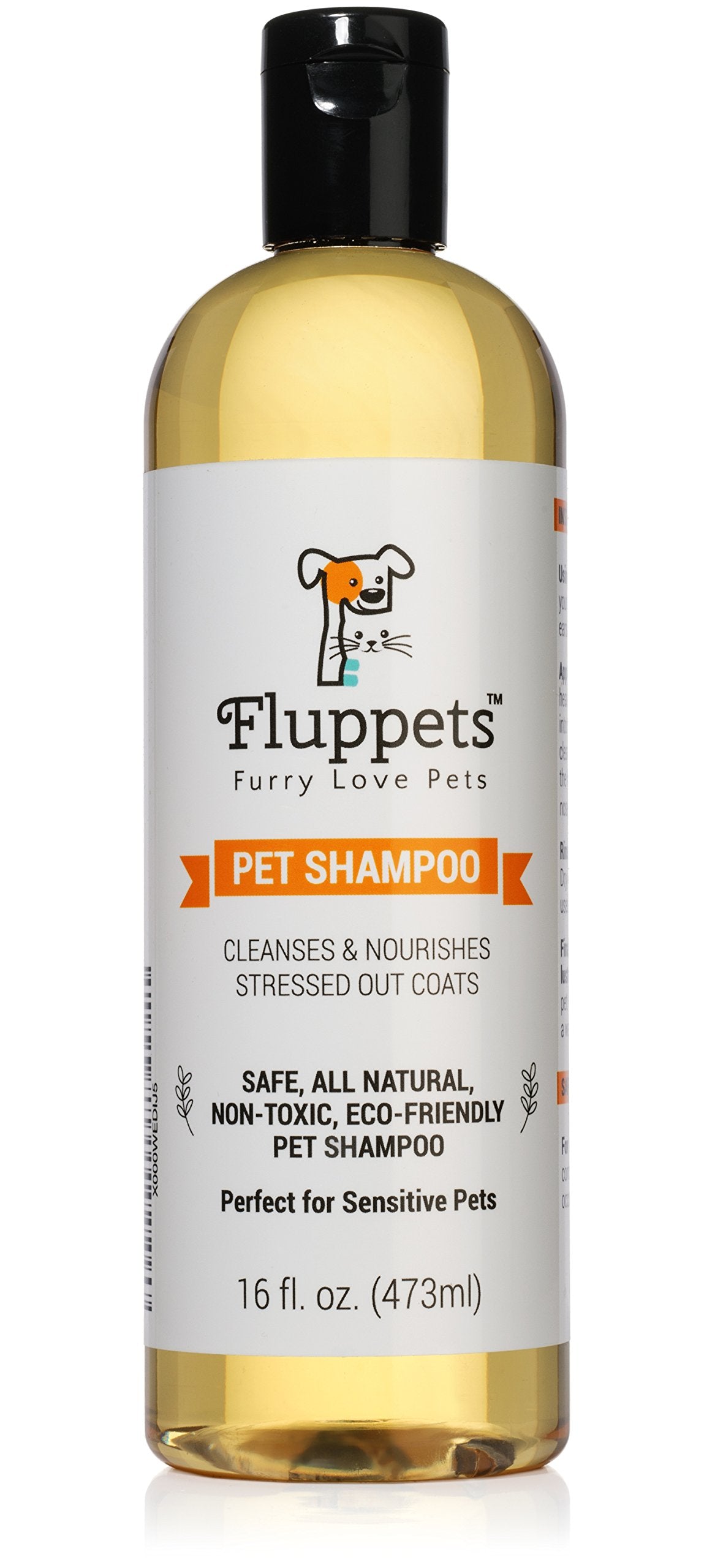 Fluppets Certified Organic Pet Shampoo Natural Hypoallergenic Non Toxic For Sensitive Itchy Skin For Dogs, Cats, Puppies, Guinea