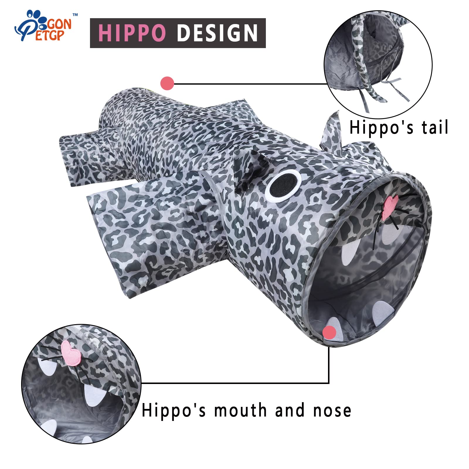 GONPETGP Cat Tunnel - Large Collapsible Interactive Crinkle Tube, 11x46in, Grey, Model A-03, Ideal for Cats and Small Pets
