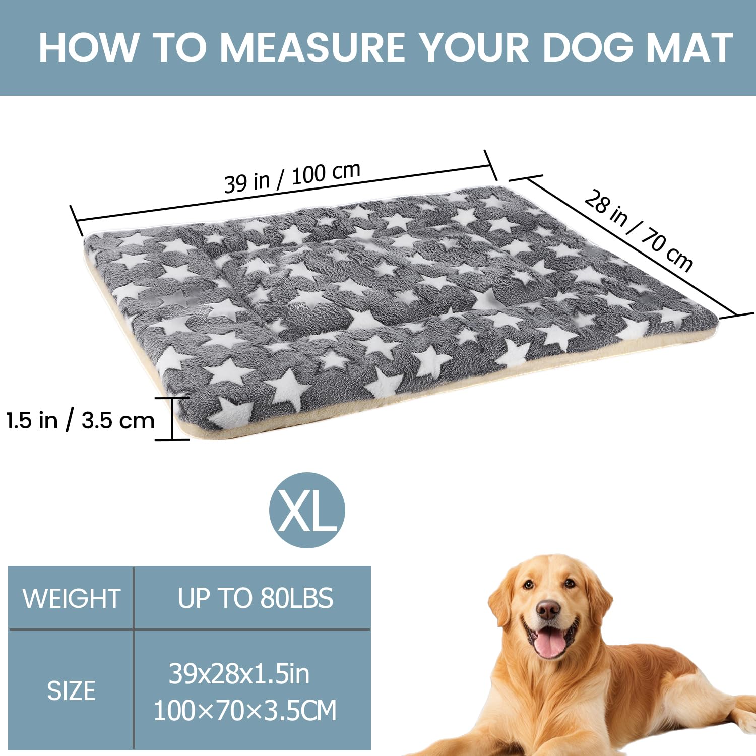 Dog Bed Pet Mat Machine Washable Grey (39X28X1.5In)