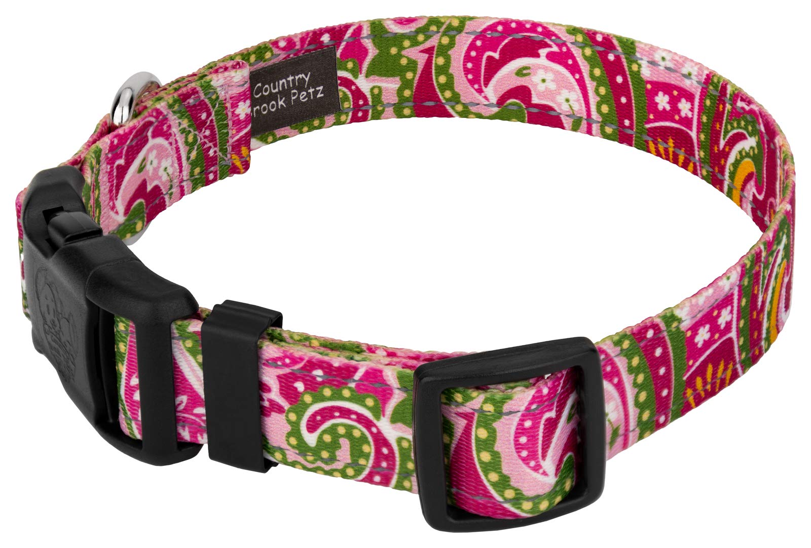 Country Brook Petz - Deluxe Pink Paisley Reflective Dog Collar Collection Featured Night Safe Designs (1 Inch, Extra Large)