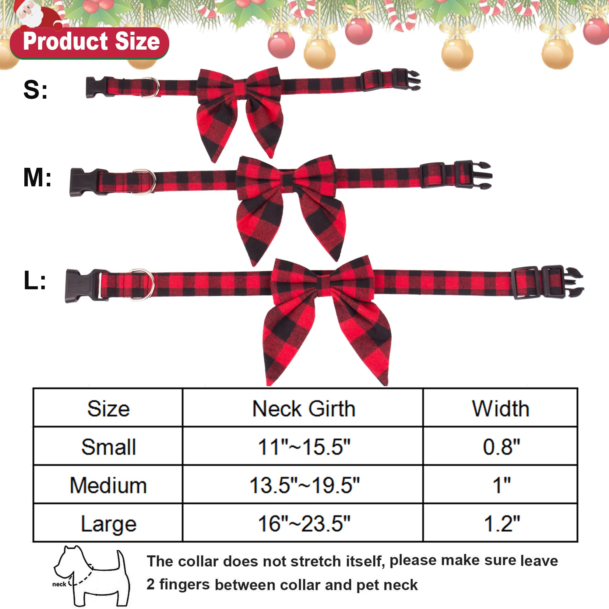 Adoggygo Christmas Dog Collar With Bow, Adjustable Cotton Red Plaid Bowtie Dog Christmas Collars For Small Medium Large Dogs Pets (Small, Red & Black)