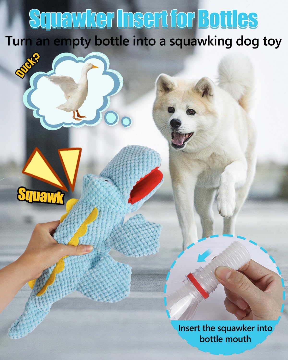 SCHITEC Squeaky Dog Toys, Plush Water Bottle Chew Toy, Medium, Blue & Green, 2 Pack, Interactive Teething Toy for Small to Large Dogs