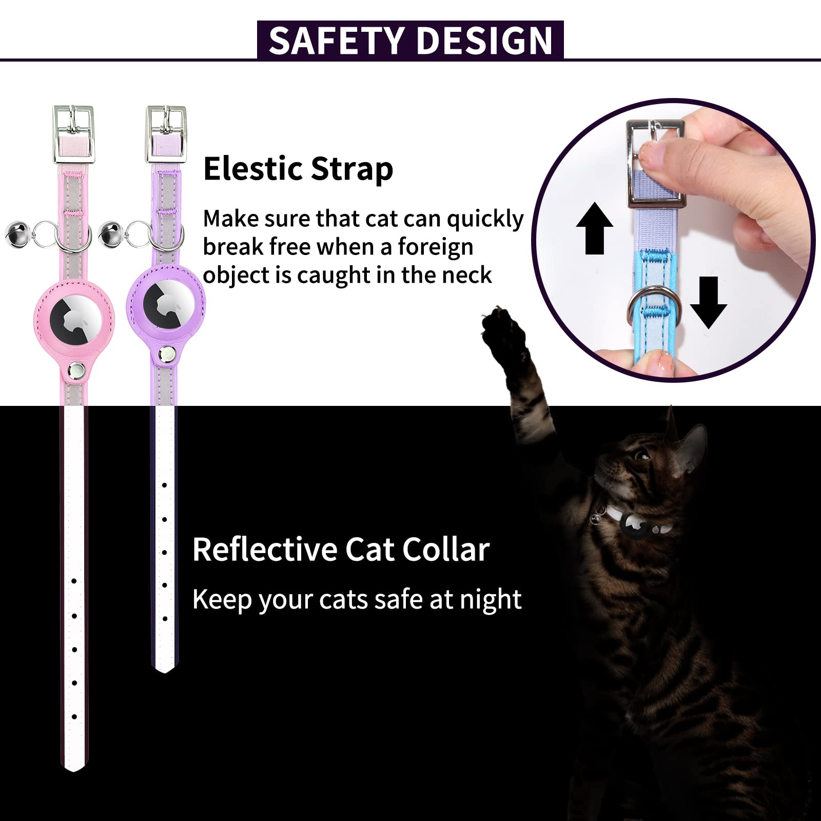 Airtag Cat Collar, Cat Collar With Bells, Reflective Gps Cat Collar, Cat Tracker Collar Leather Cat Collar For Cats (Blue-M (Blue, Xs(7.5-10.2'))