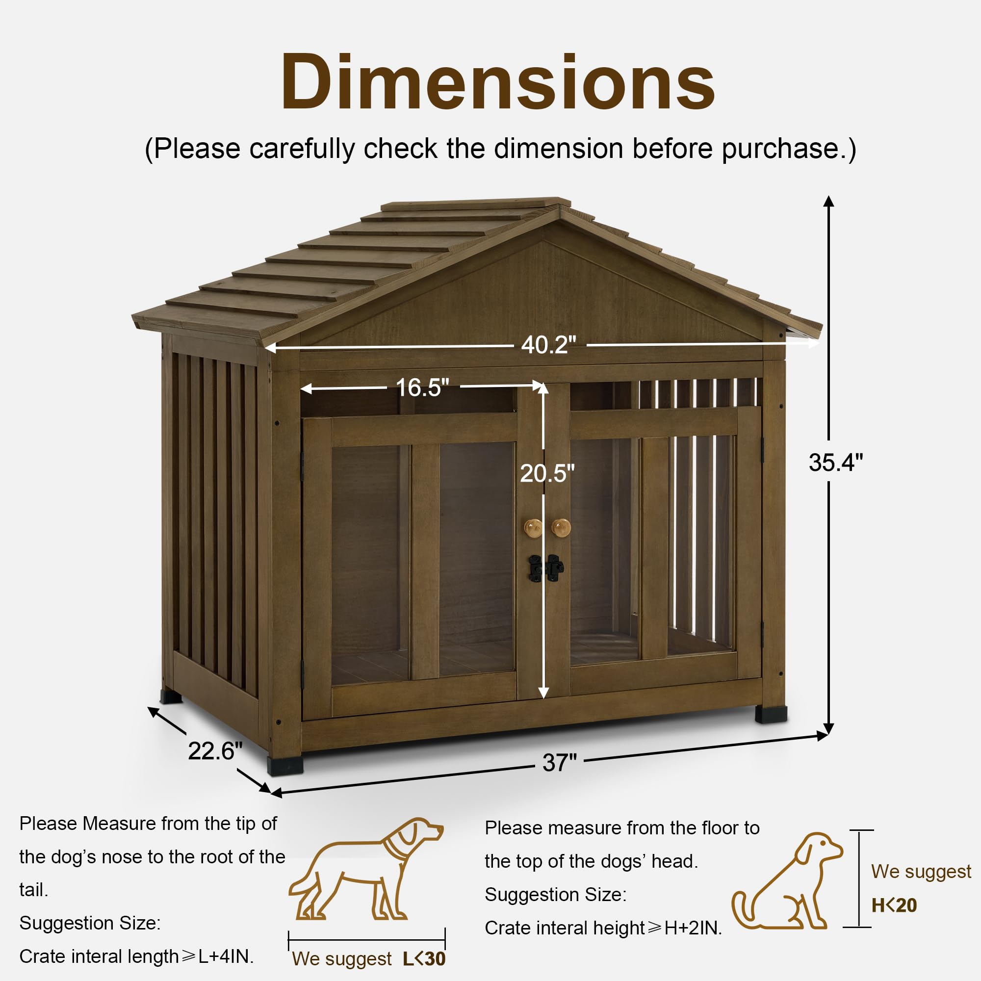 MCombo Wooden Dog House, Solid Wood Indoor Kennel for Small/Medium Dogs, JD54, Brown, Medium