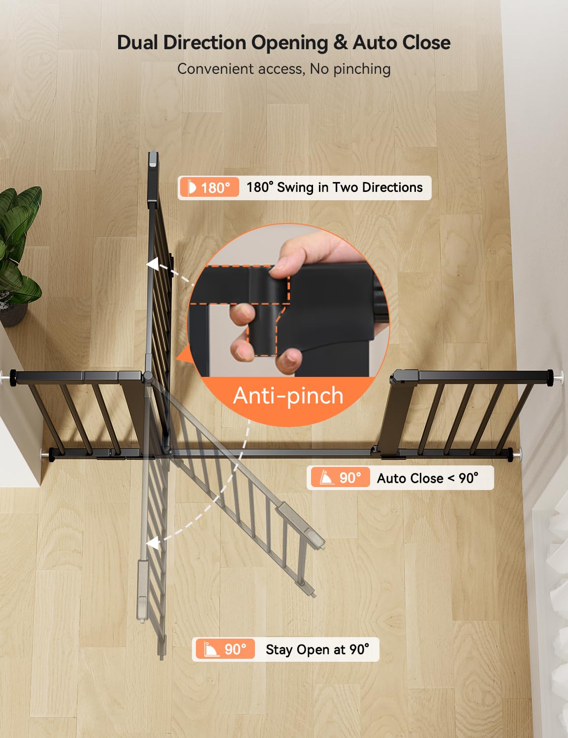 Comomy 30' Tall Baby Gate For Stairs Doorways, Fits Openings 29.5' To 51.6' Wide, Auto Close Extra Wide Dog Gate For House, Pressure Mounted Easy Walk Through Pet Gate With Door, Black