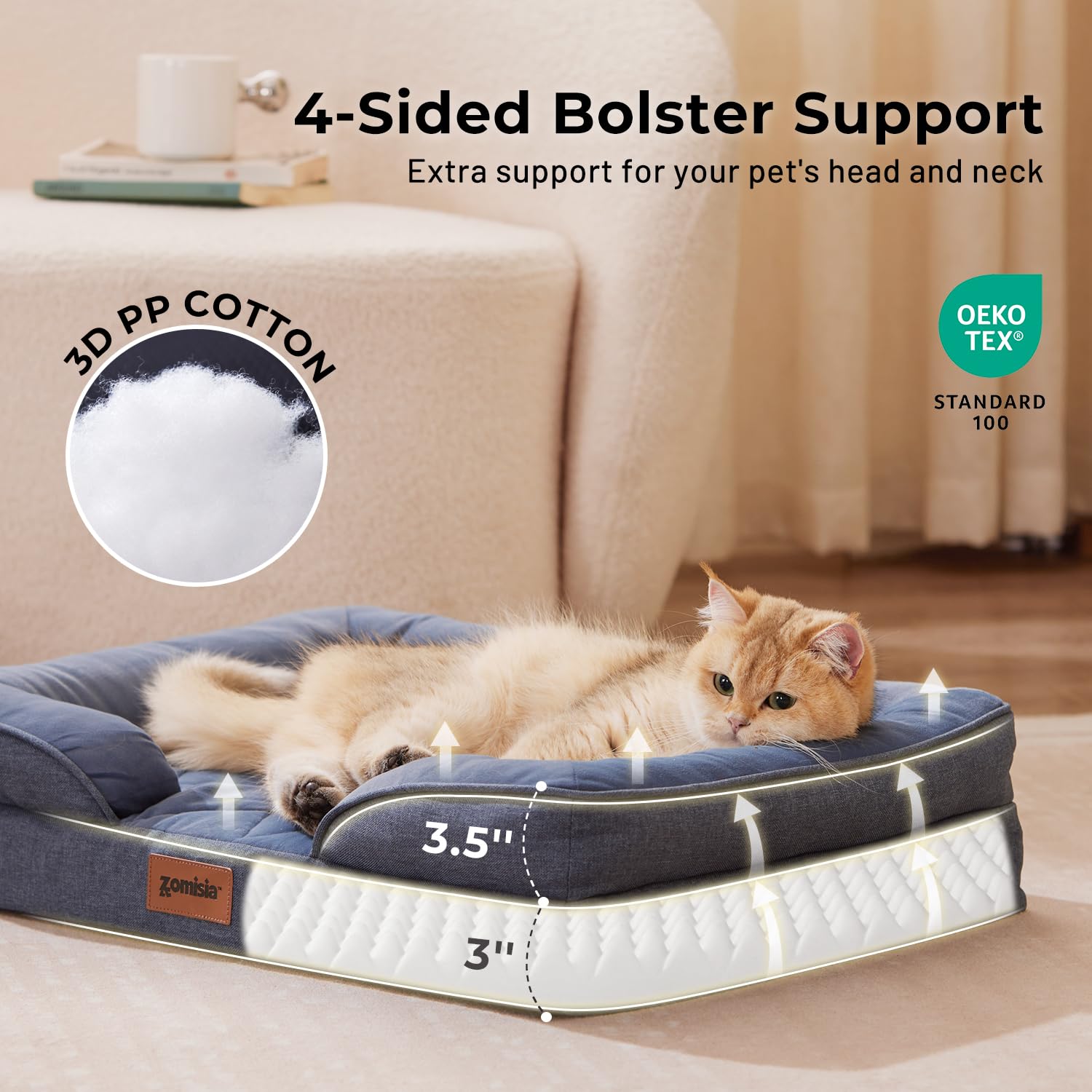 Zomisia Orthopedic Dog Bed For Large Sized Dogs, Washable Large Dog Beds With Bolsters, Memory Foam Pet Sofa Bed With Removable