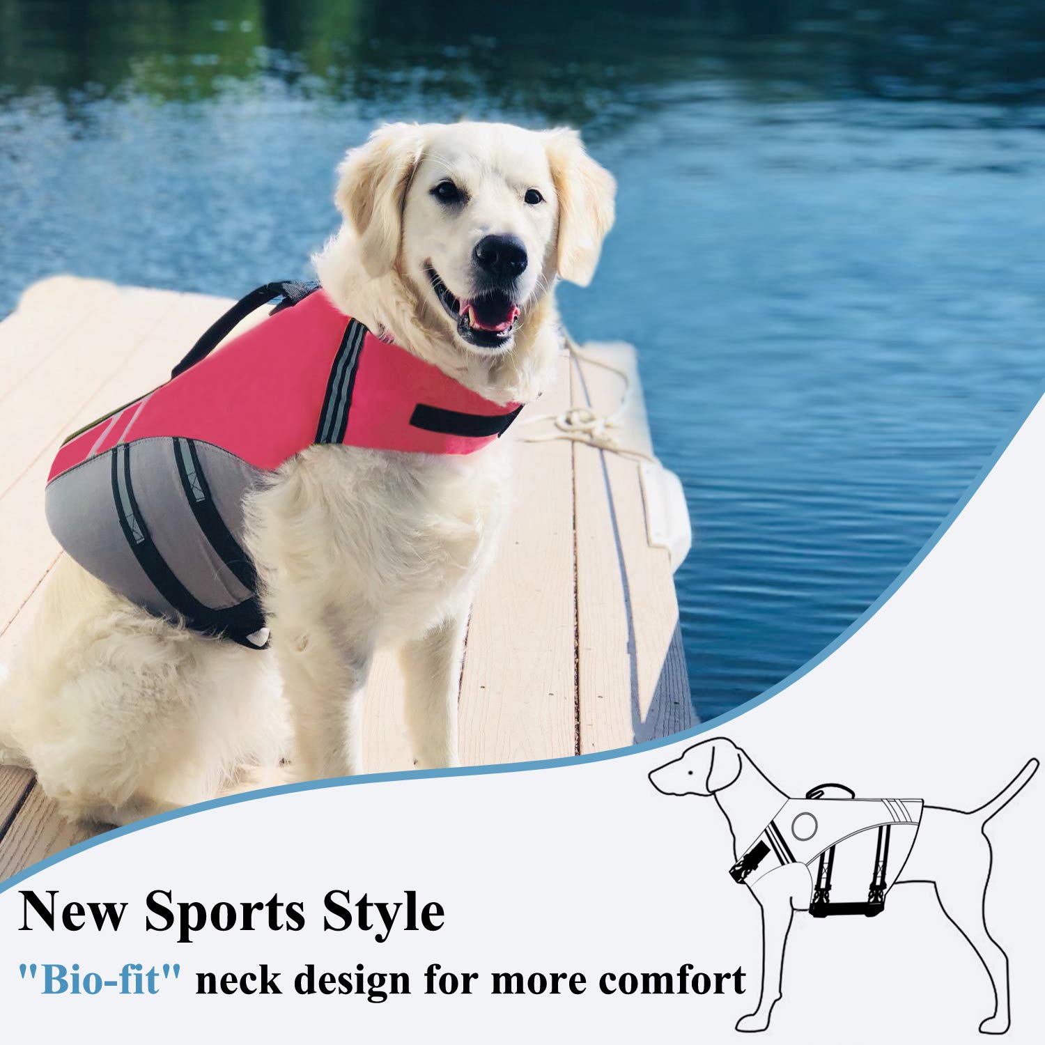 Vivaglory Sports Style Dog Life Jacket With Extra Flotation, Adjustable & Durable Swim Life Vest With Secure Fastening System Fo