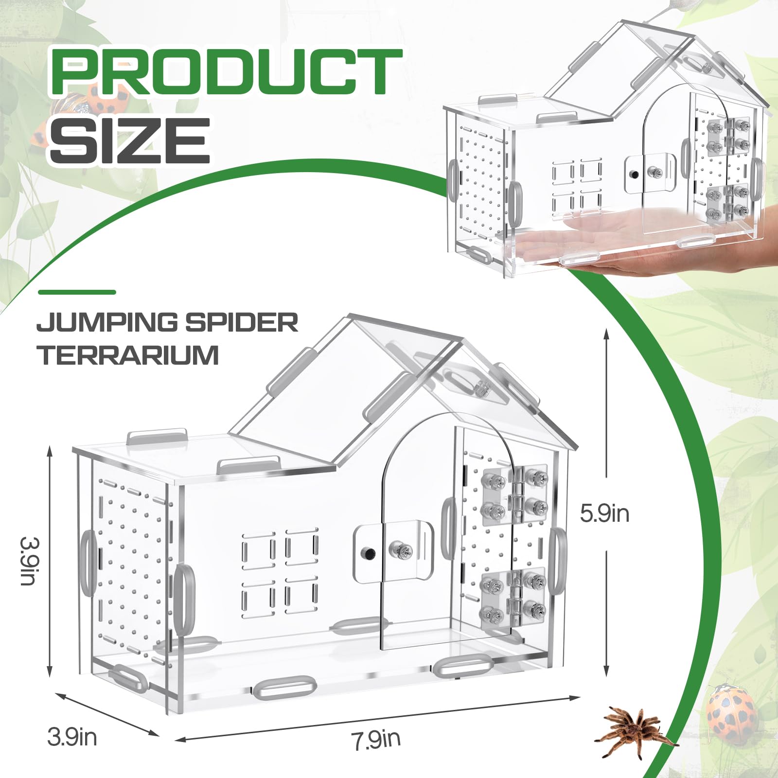 Jumping Spider Enclosure 7. 9 x 5. 9 x 3. 9 Inches Large Acrylic Tarantula Enclosure Reptile Habitat with Handle and Magnetic Do