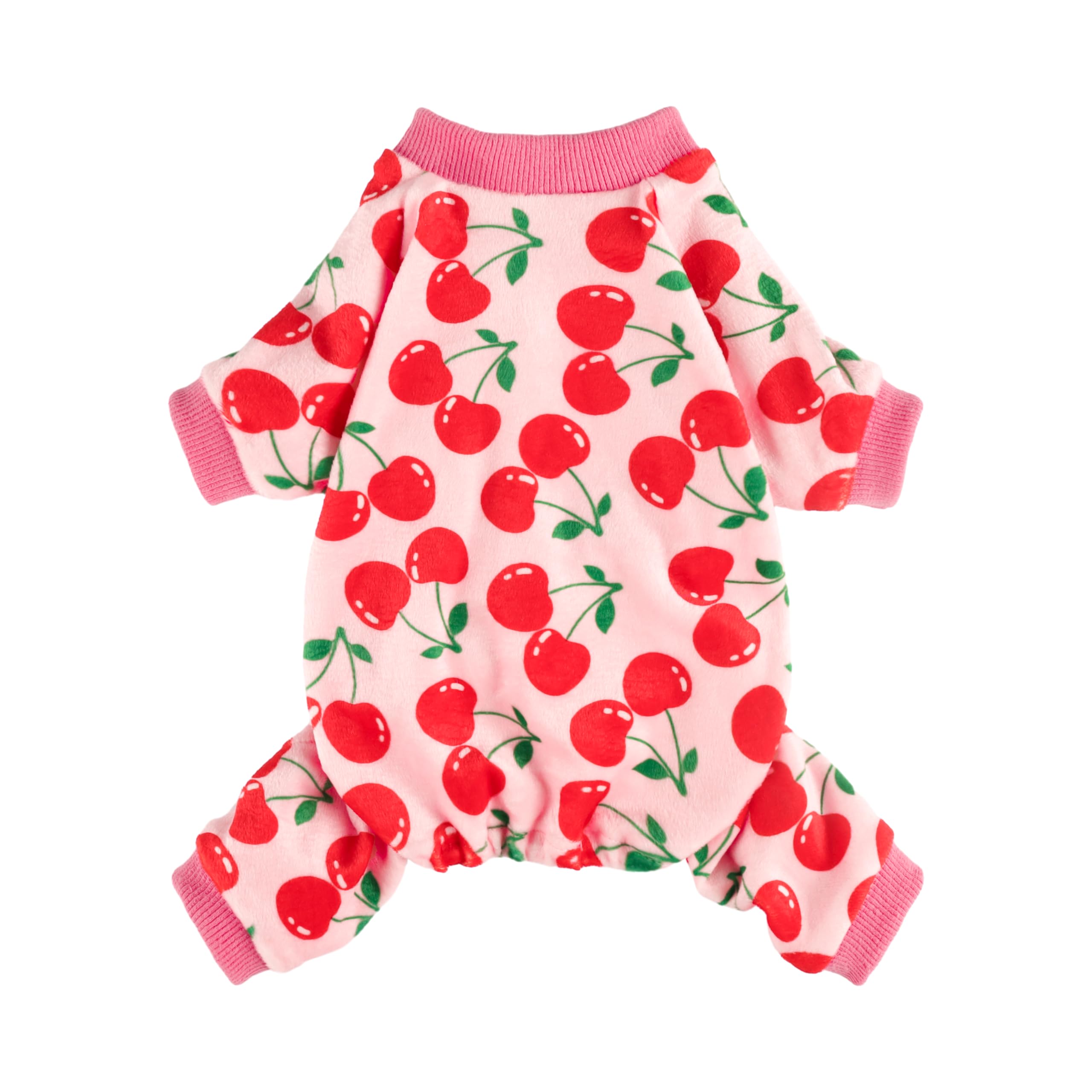 Fitwarm Cute Cherry Dog Pajamas, Warm Dog Onesie With Feet, Dog Clothes For Small Dogs Girl, Fleece Pet Outfit, Pink, Red, Xl