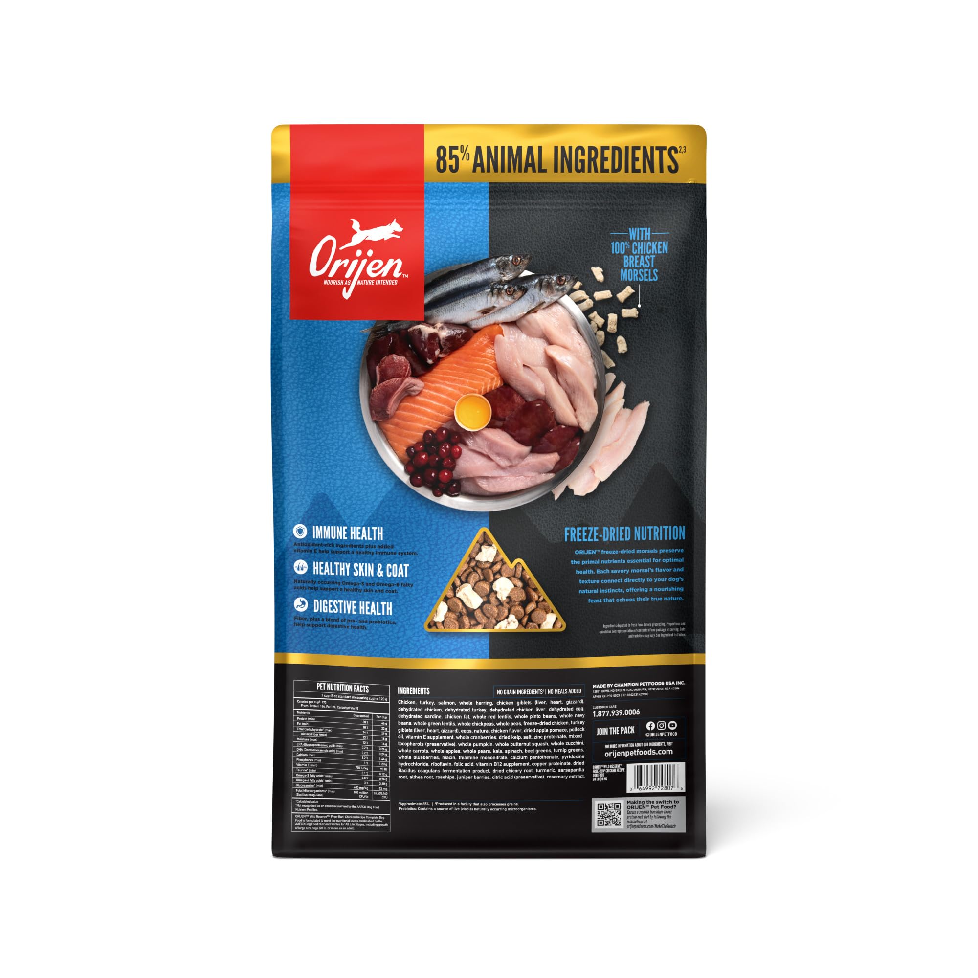 ORIJEN Wild Reserve Dry Dog Food, Free-Run Chicken Recipe, 20lb Bag