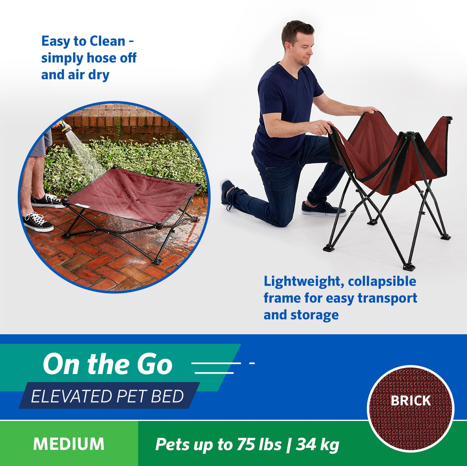 Coolaroo On The Go Pet Bed - Brick - Medium (30'' X 30'')