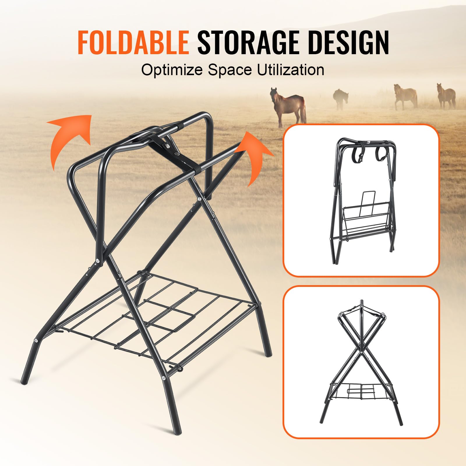 VEVOR Folding Saddle Rack, 2 Packs Freestanding Horse Saddle Stand, Portable Horse Blanket Holder, Heavy Duty Steel Saddle Rack