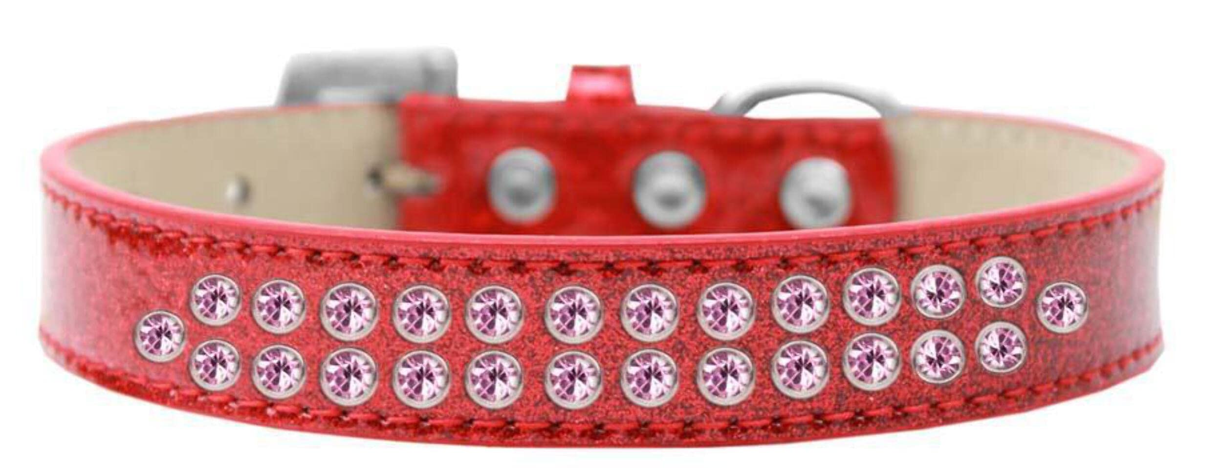 Mirage Pet Products Two Row Light Pink Crystal White Dog Collar, Size 18
