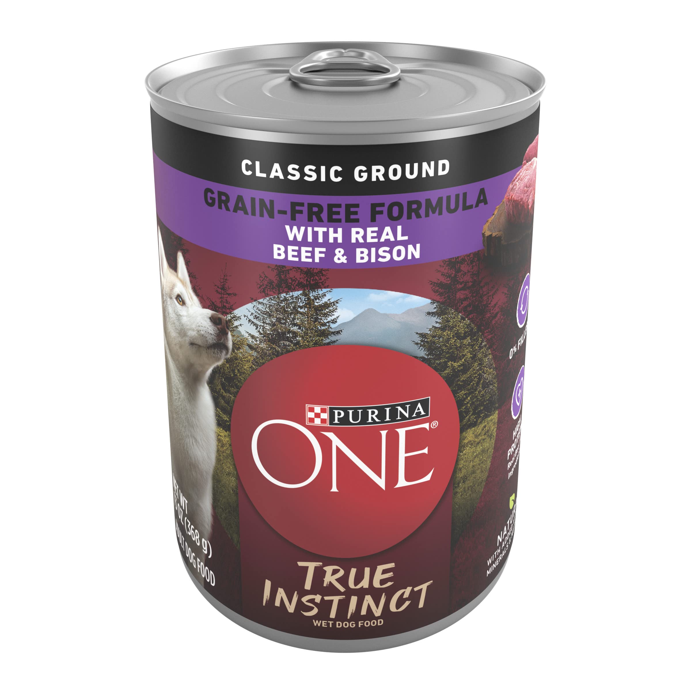 Purina ONE Wet Dog Food True Instinct Classic Ground Grain-Free Formula With Real Beef and Bison High Protein Dog Food - (Pack o