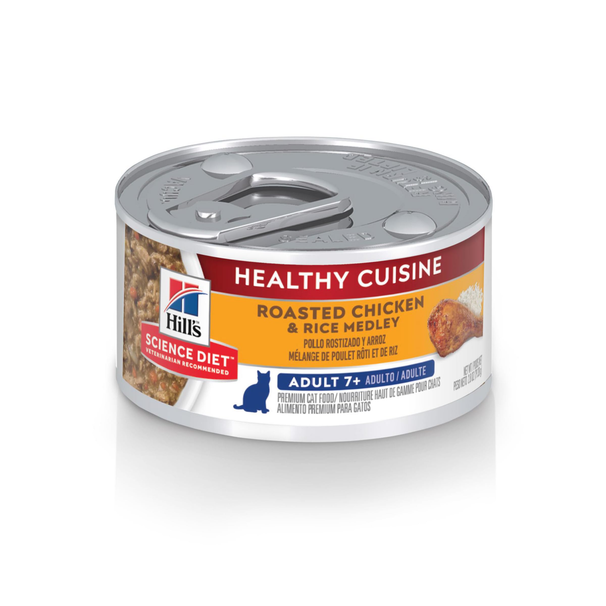 Hills Science Diet Adult 7+, Senior Adult 7+ Premium Nutrition, Wet Cat Food, Roasted Chicken & Rice Stew, 2.8 oz Can, Case of 