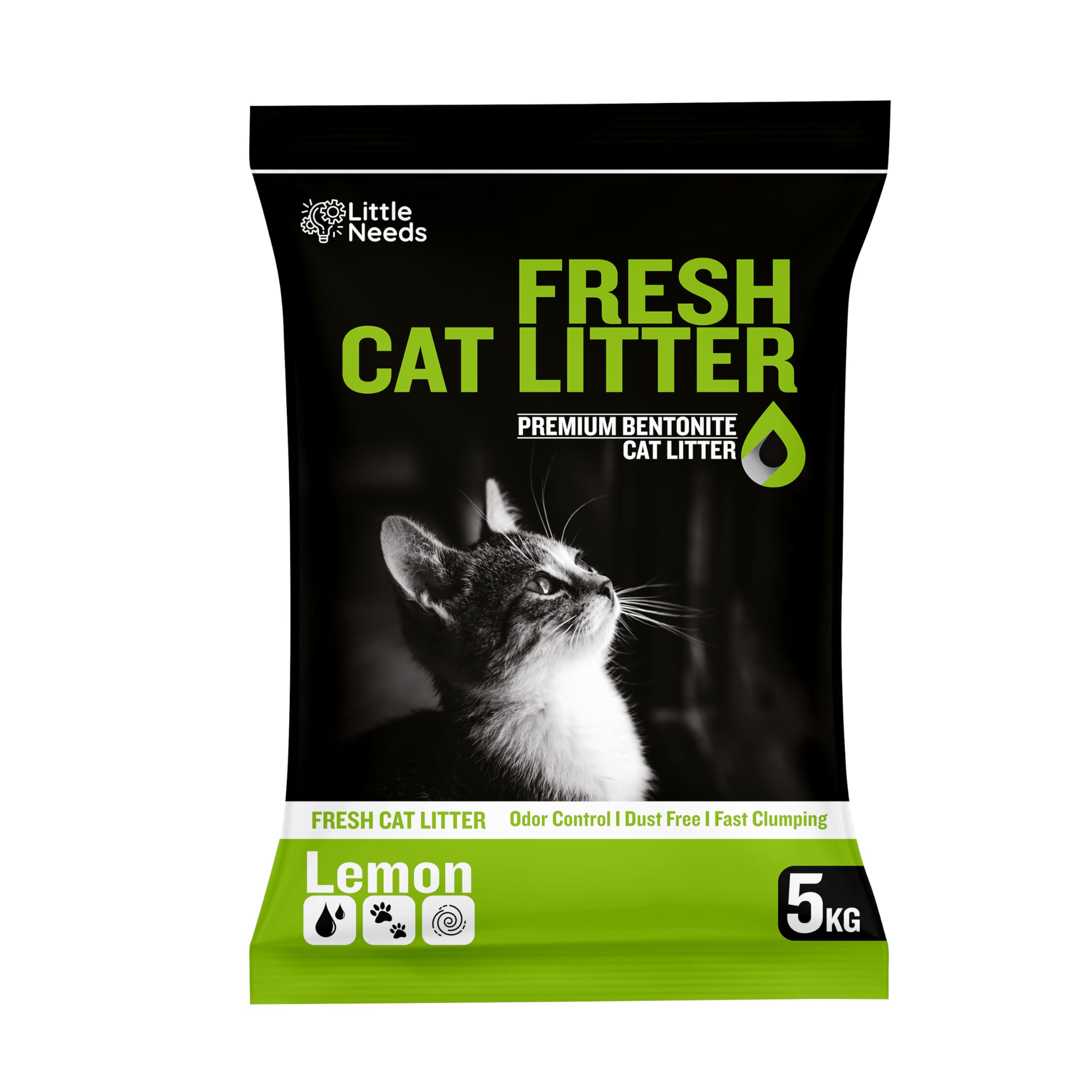 Little Needs Natural Bentonite Cat Litter Sand - 5Kg With Lemon Fragrance For Cats And Kittens | Clean Low-Dust Strong Deodorant