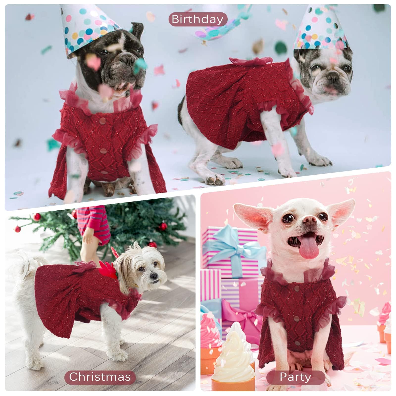 Kuoser Dog Dress, Dog Dresses For Medium Dogs, Cute Puppy Dress With Bow-Knot Girl Princess Dog Tutu Dress Costume Pet Outfit Cat Clothes For Birthday Party Christmas Wedding, Red Medium