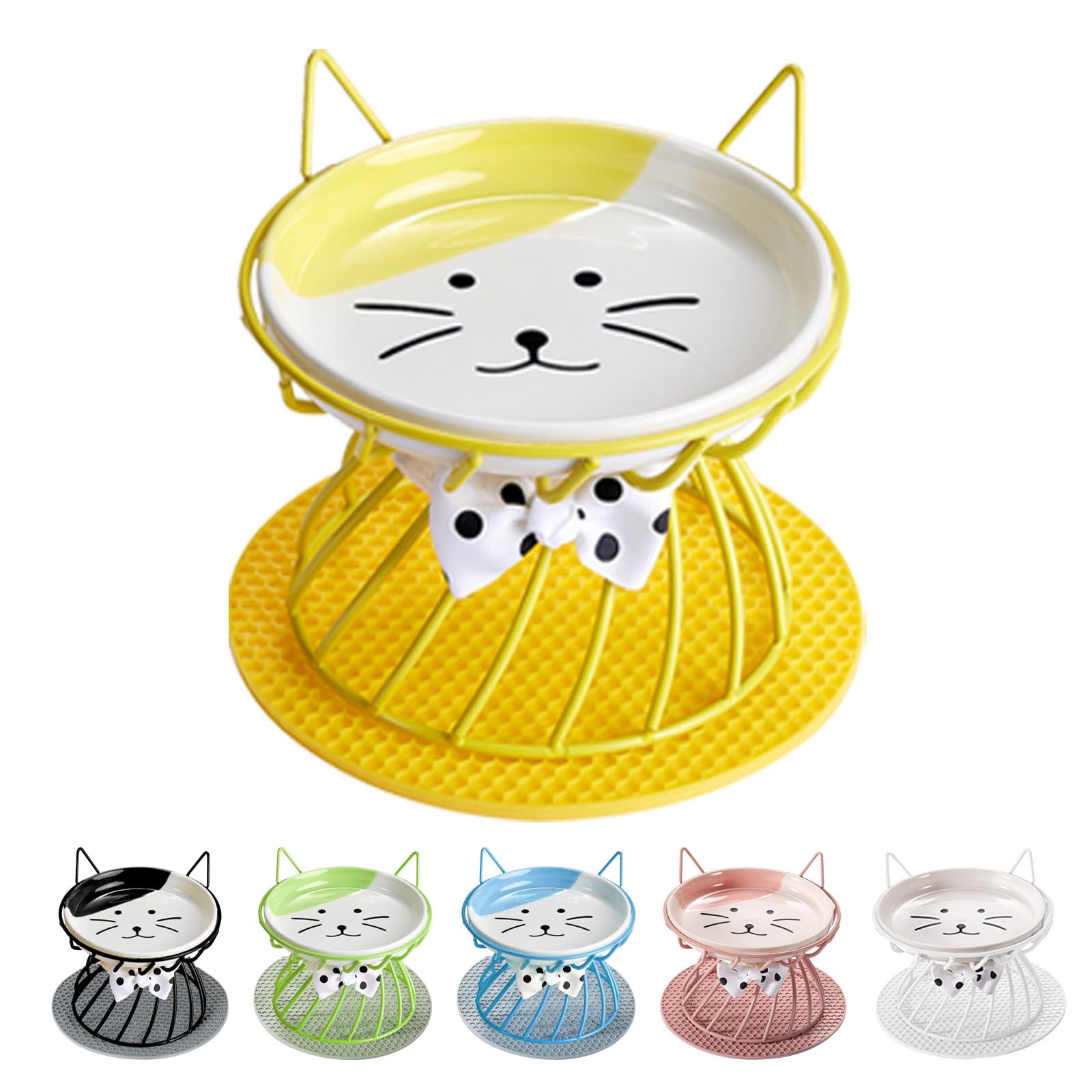 Elevated Cat Bowls with Non-Slip Metal Stand - Raised Food and Water Bowls, Fits Cats & Small Dogs - Dishwasher Safe
