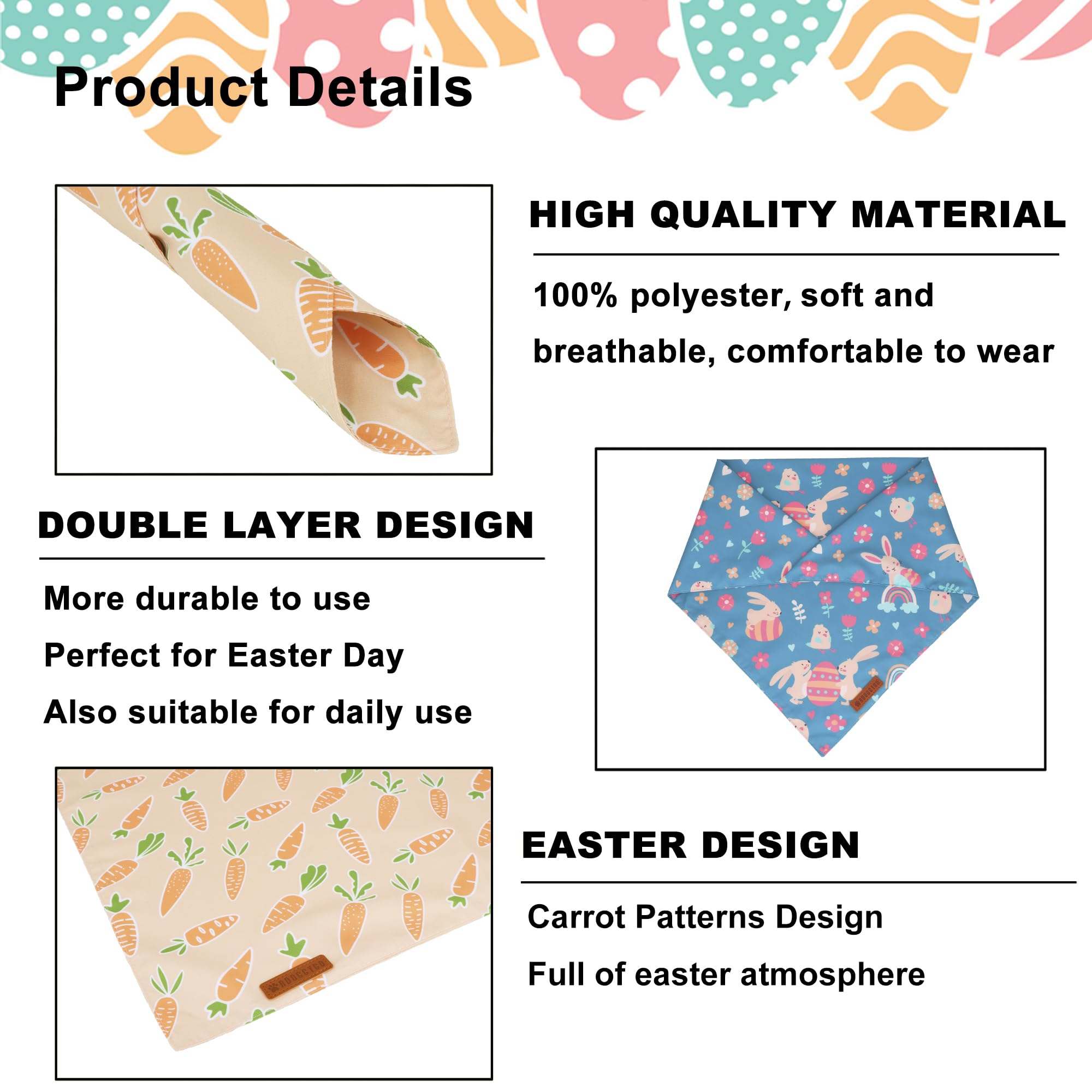 ADOGGYGO Easter Dog Bandanas, Rabbit Carrot Puppy Scarf, Multi Size Offered, Orange Blue Easter Bandana for Small Dogs Pets (Sma