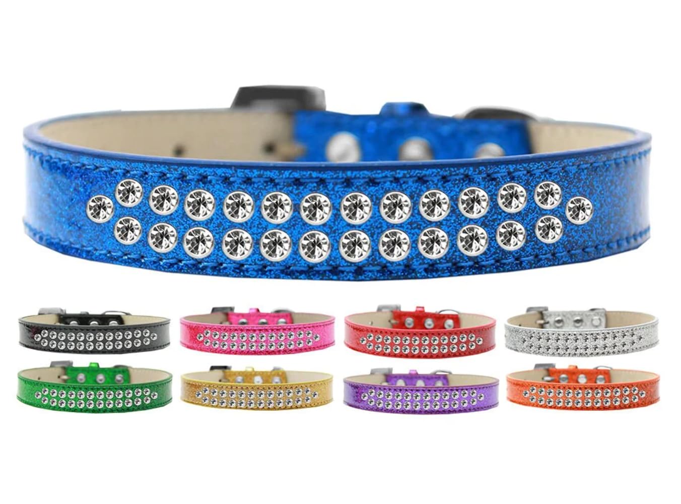Dog, Puppy & Pet Ice Cream Collar, Two Row Clear Crystal Rimsets Silver 18