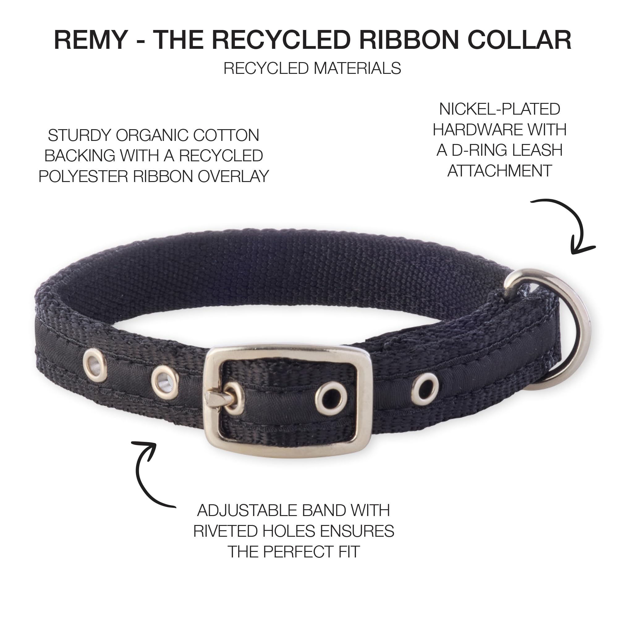Pet Passion Adjustable Recycled Ribbon Dog Collar For All Pet Breeds, Black, Large