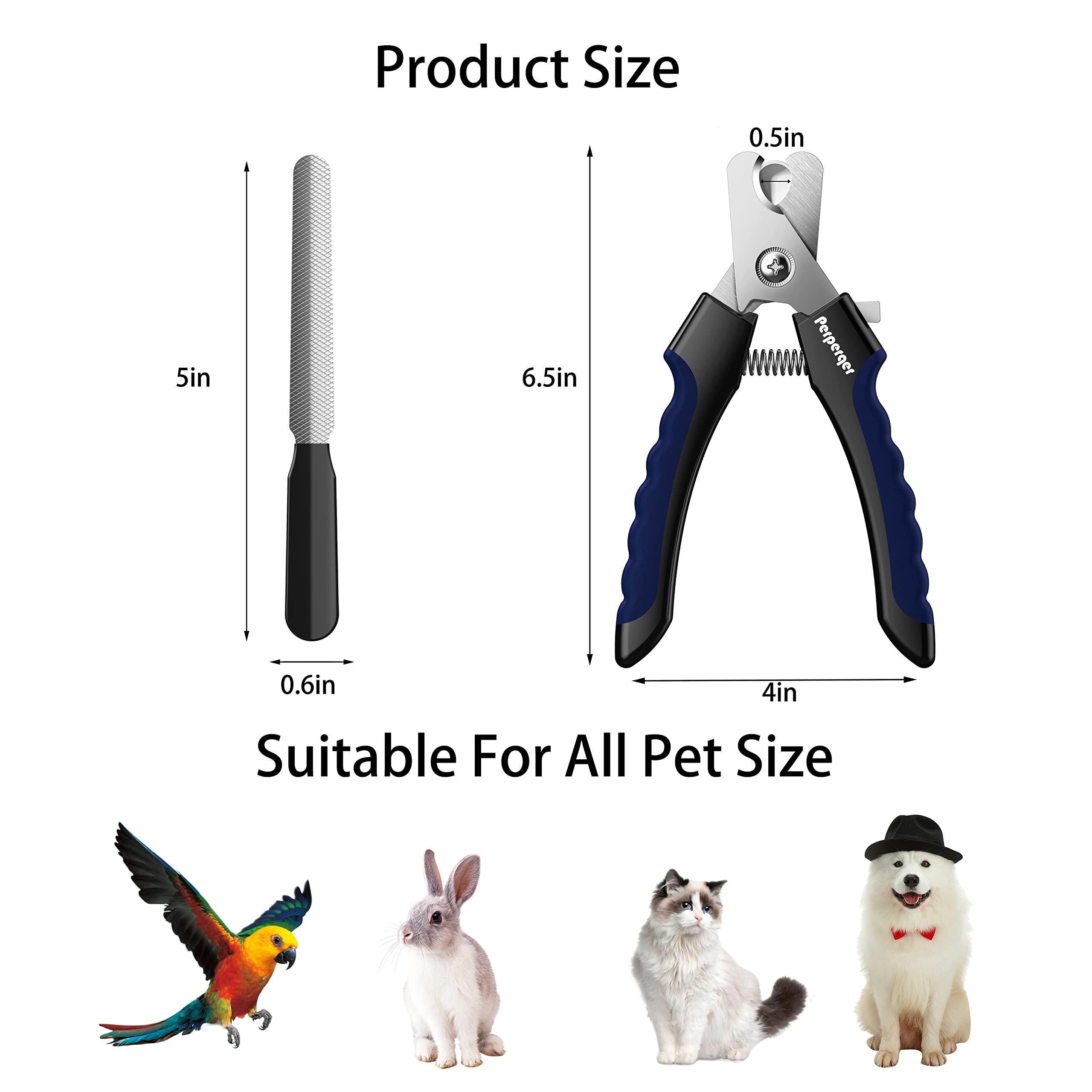Perperqer Dog Nail Clippers - Stainless Steel Trimmers with Safety Guard for All Breeds, Navy, Model PC20230320