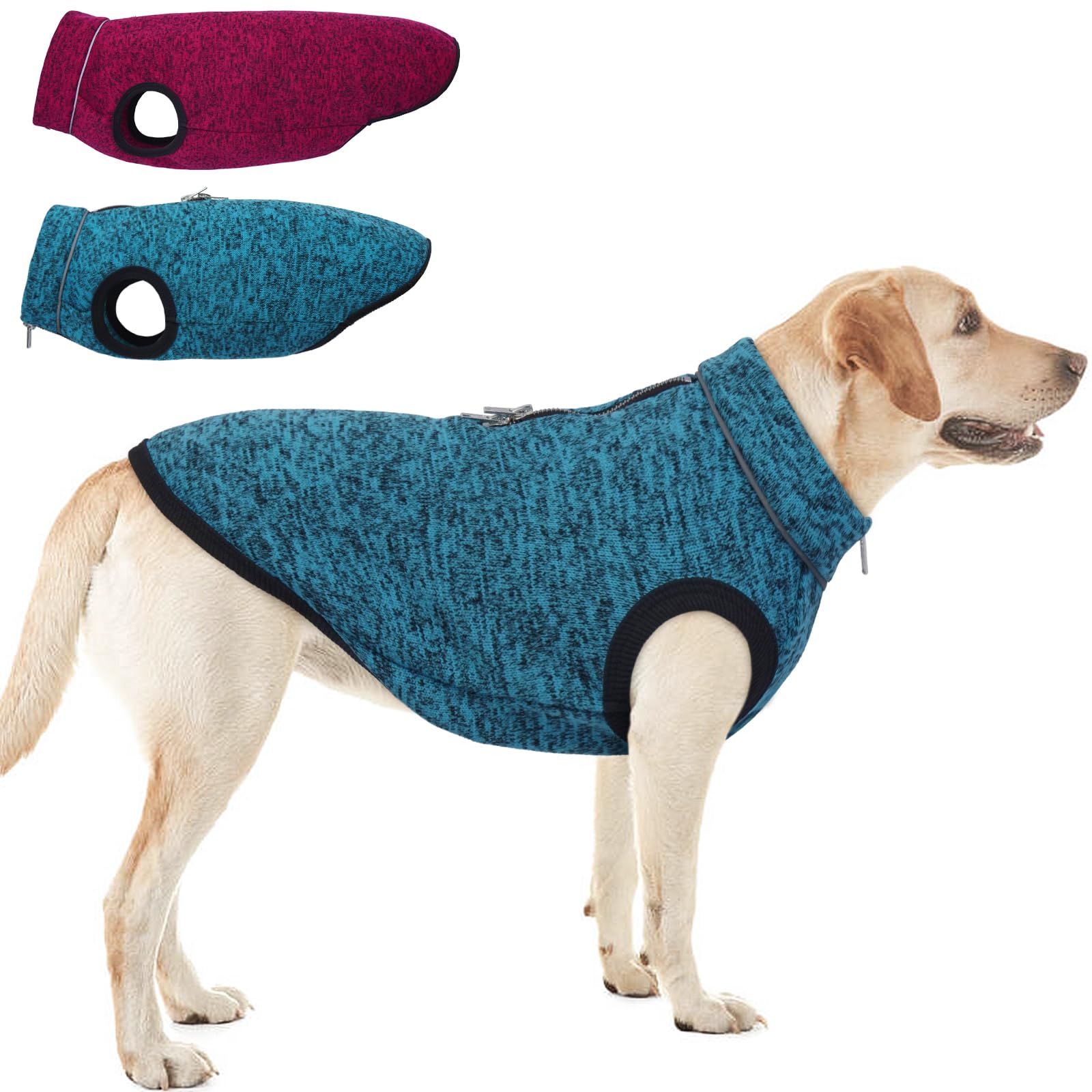 Rozkitch Dog Sweater, Blue, 4Xl, Knit Fabric & Fleece, Zipper Closure, Reflective, All Seasons