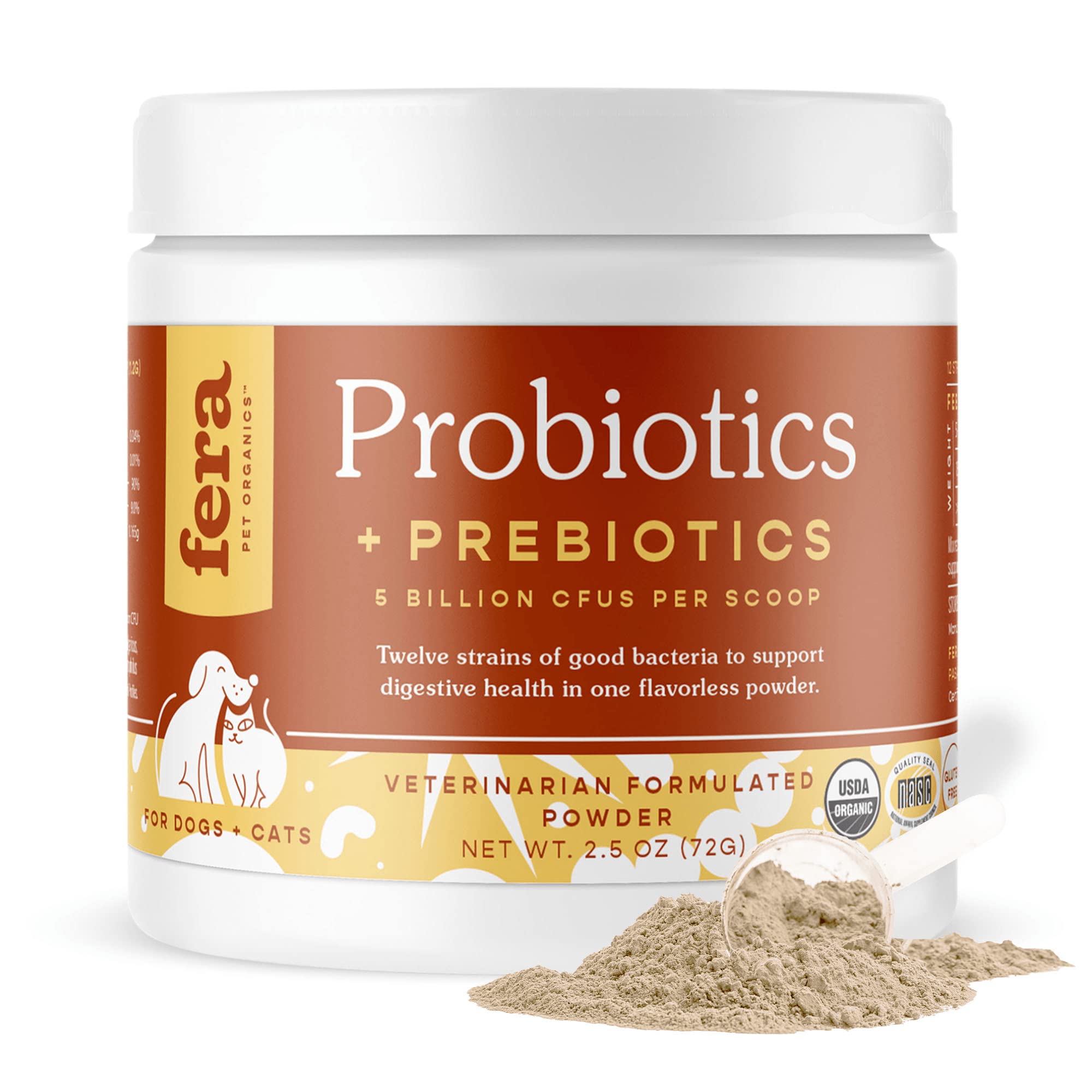 Fera Pet Organics -Probiotics for Dogs and Cats - USDA Organic Certified - Advanced Max-Strength Vet Formulated - All Natural Pr
