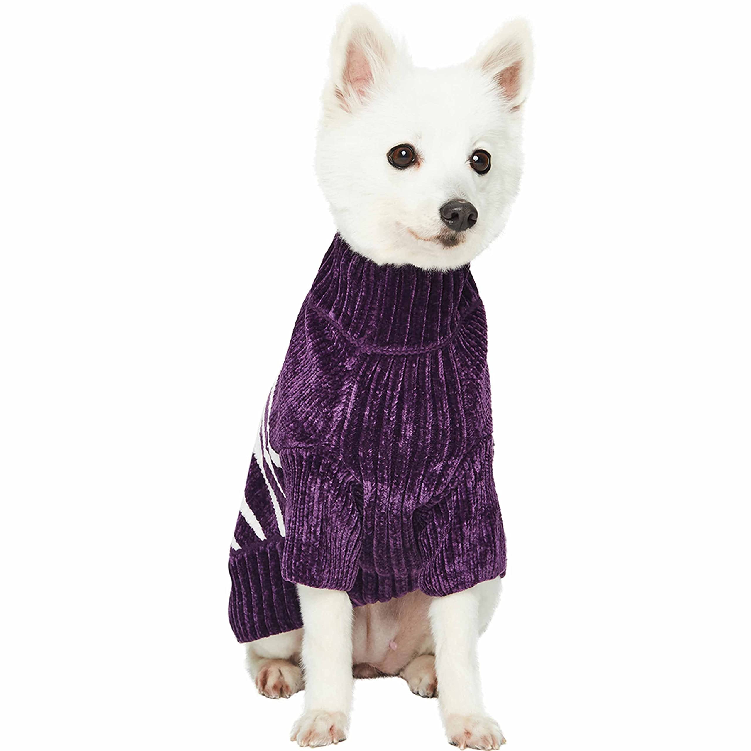 Blueberry Pet Cozy Soft Chenille Classy Striped Dog Sweater In Dark Plum, Back Length 10', Pack Of 1 Clothes For Dogs