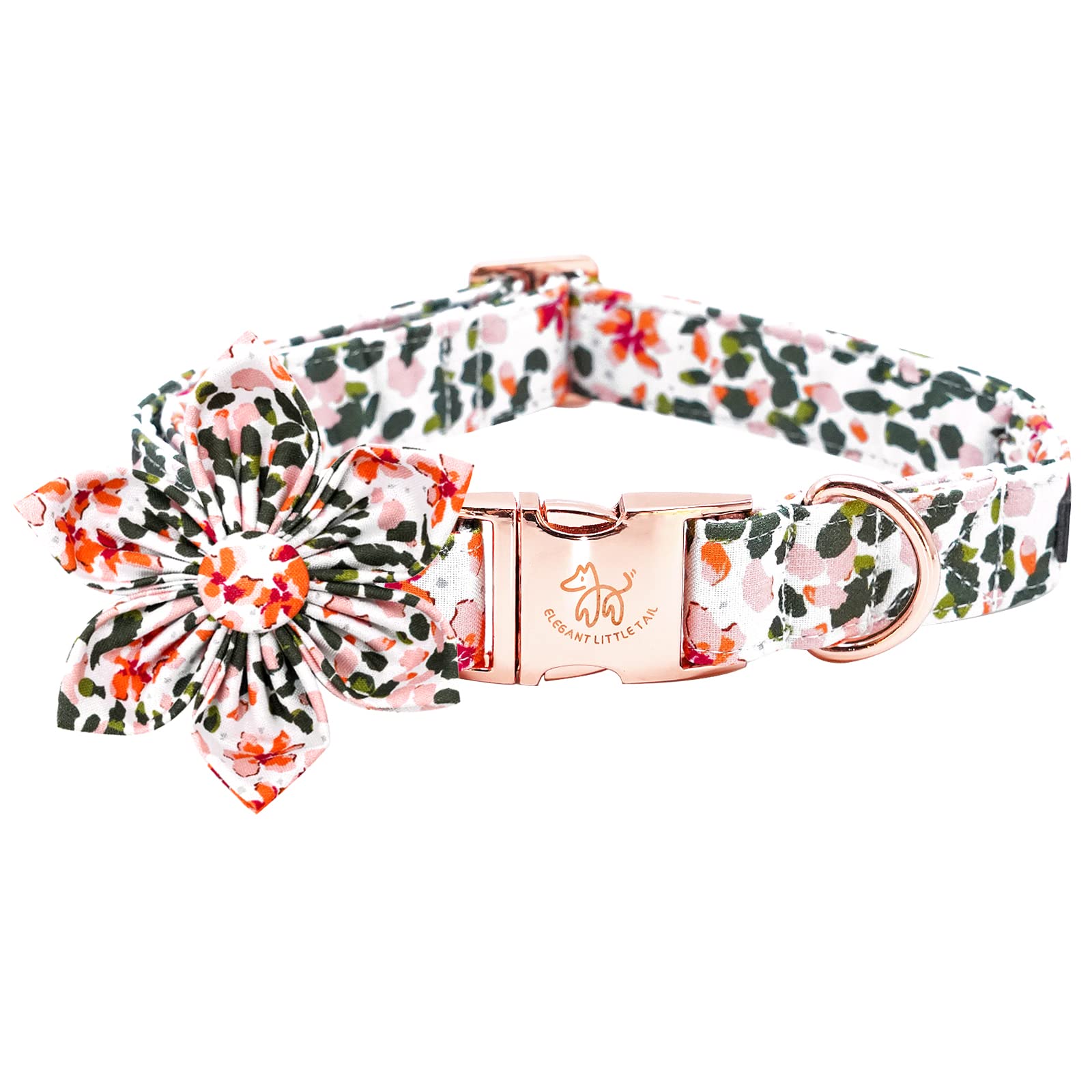 Elegant Little Tail Pink Flower Dog Collar with Bowtie, Spring Flower Cute Pink Pet Collar Bow, Adjustable Dog Collar for Large 