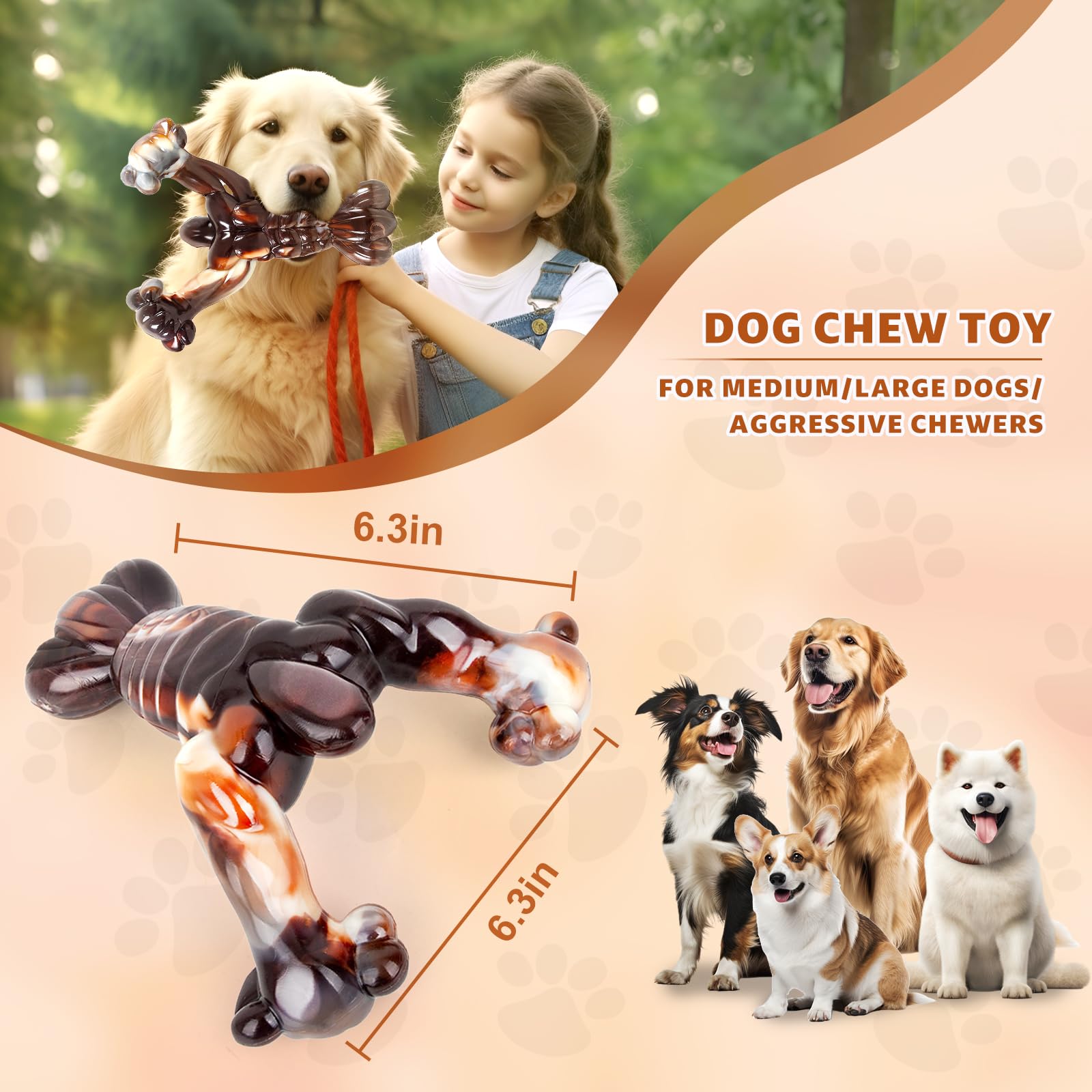 Hjlswxkq Indestructible Dog Chew Toys For Aggressive Chewers, Large Dogs - Interactive, Busy, Nylon Beef Flavor