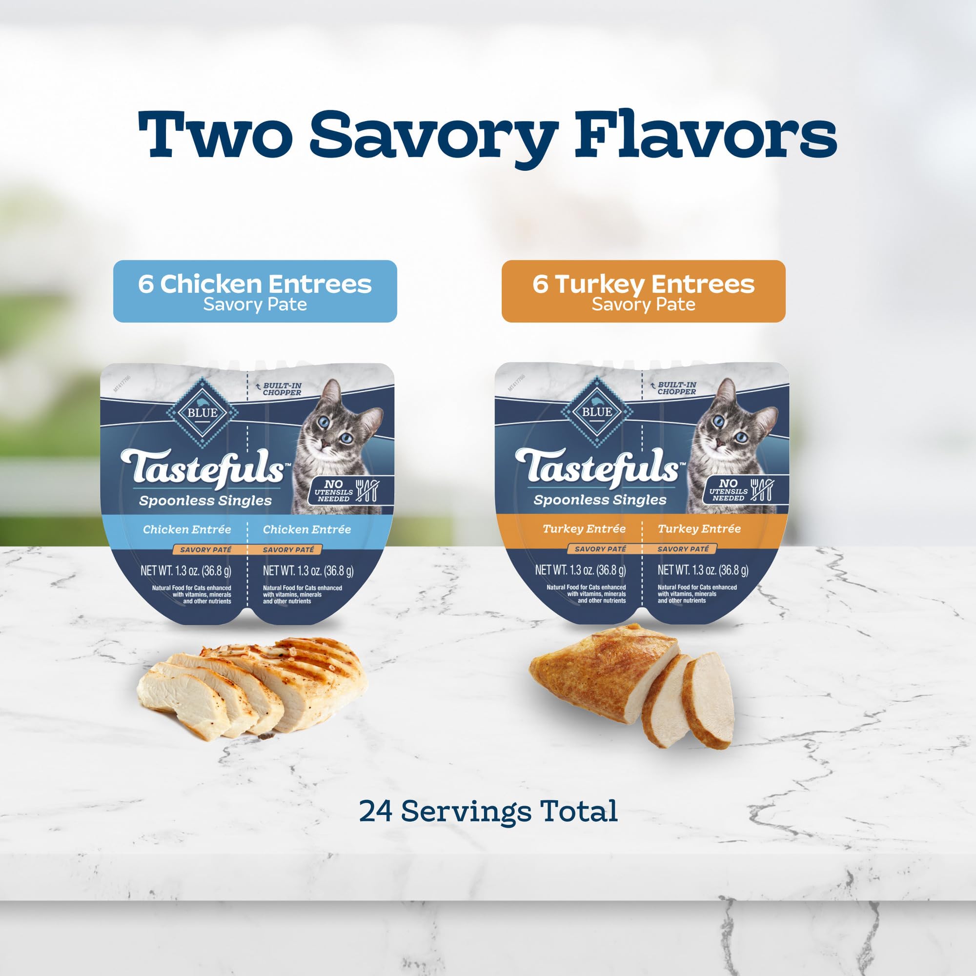 Blue Buffalo Tastefuls Spoonless Singles Variety Pack, Wet Cat Food Pat  , 2.6-oz. Twin-Pack Trays, Chicken & Turkey Entre   (12