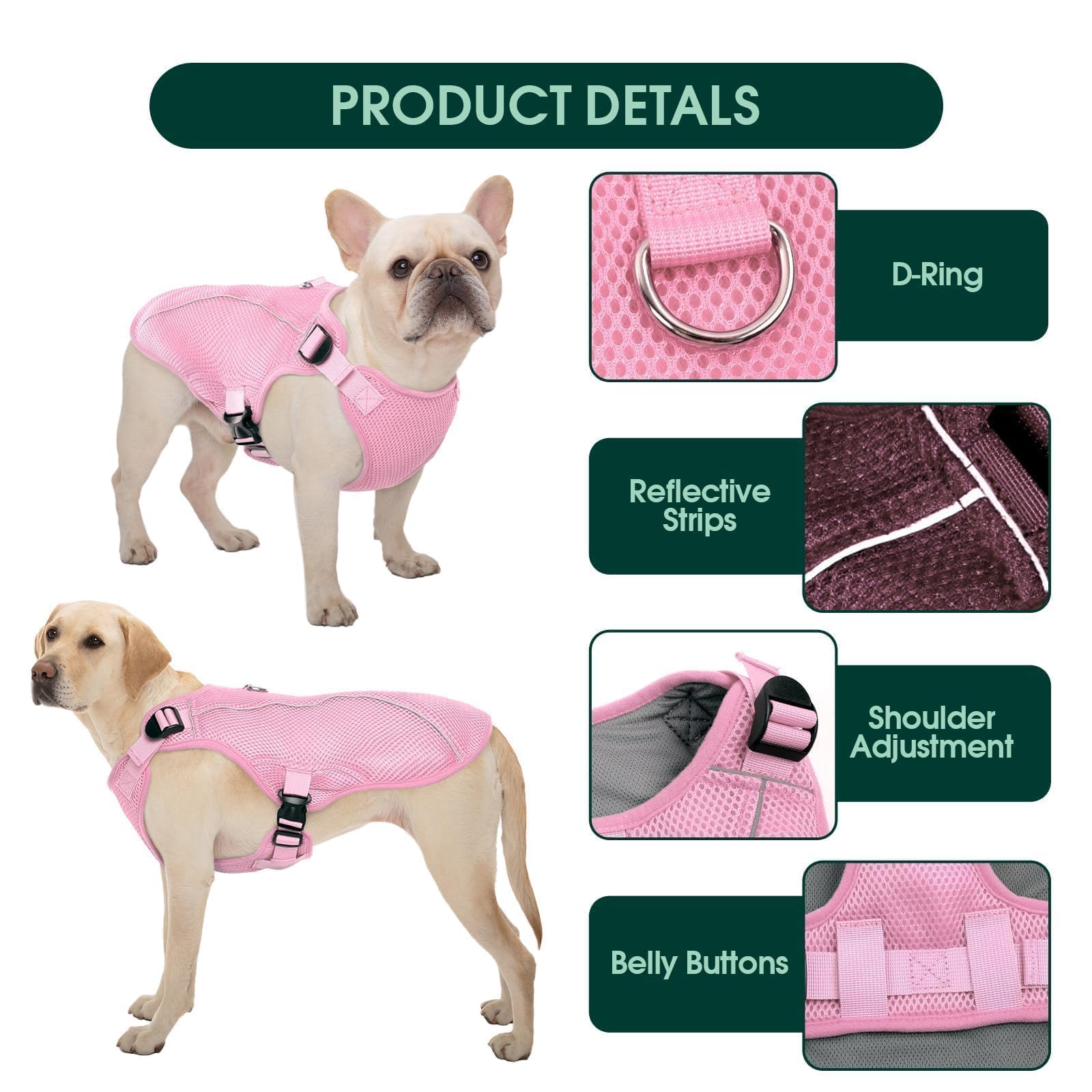 Kuoser Dog Cooling Vest For Large Dogs, Lightweight Doggie Cooler Jacket Breathable Mesh Pet Cooling Shirts Reflective Puppy Coo
