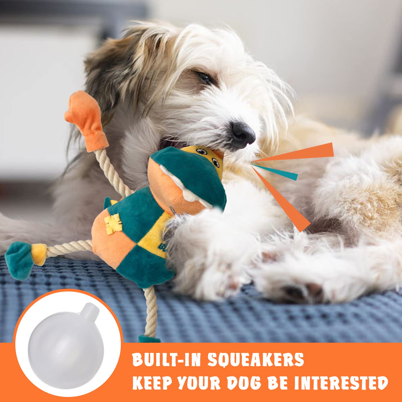 Lepawit Squeaky Dog Toys, Cute Dinosaur Plush Toy For Dogs Indoor Play, Interactive Dog Toys With Rope For Small And Medium Dogs