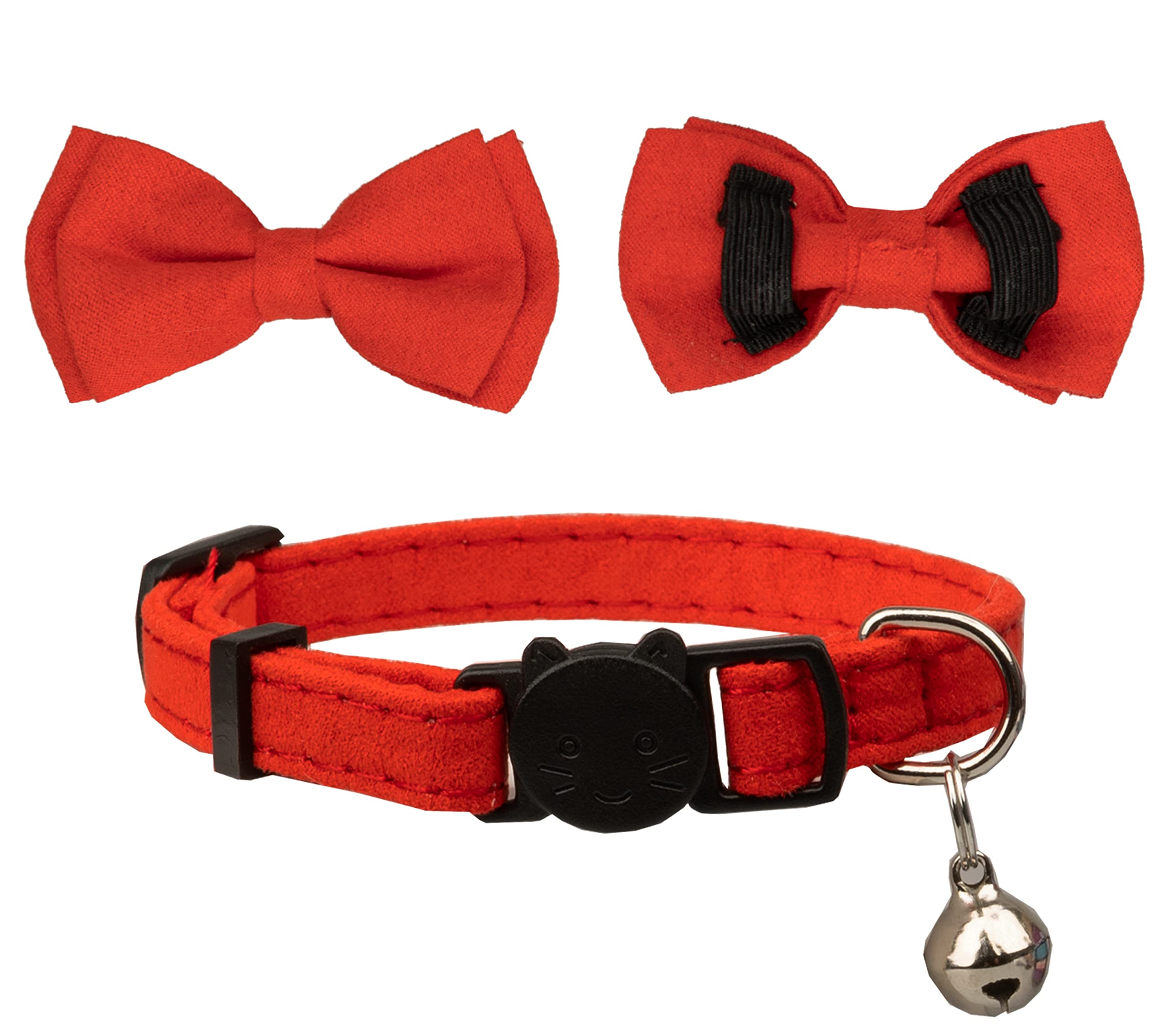 Gyapet Cat Collar With Bell Breakaway Kitten Small Puppy Safety Bow Tie Solid Wedding Basic Color [1Pc] Red