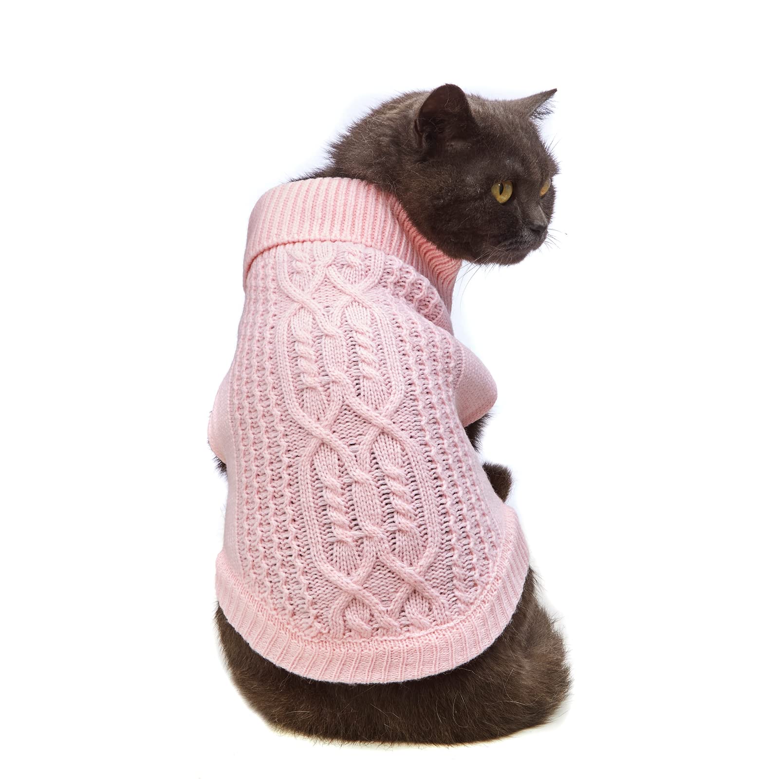 Jnancun Cat Sweater, Acrylic Turtleneck Sleeveless, Light Pink, Small (Winter, Warm, Comfortable, Unisex, 14 Colors, 4 Sizes, Ha