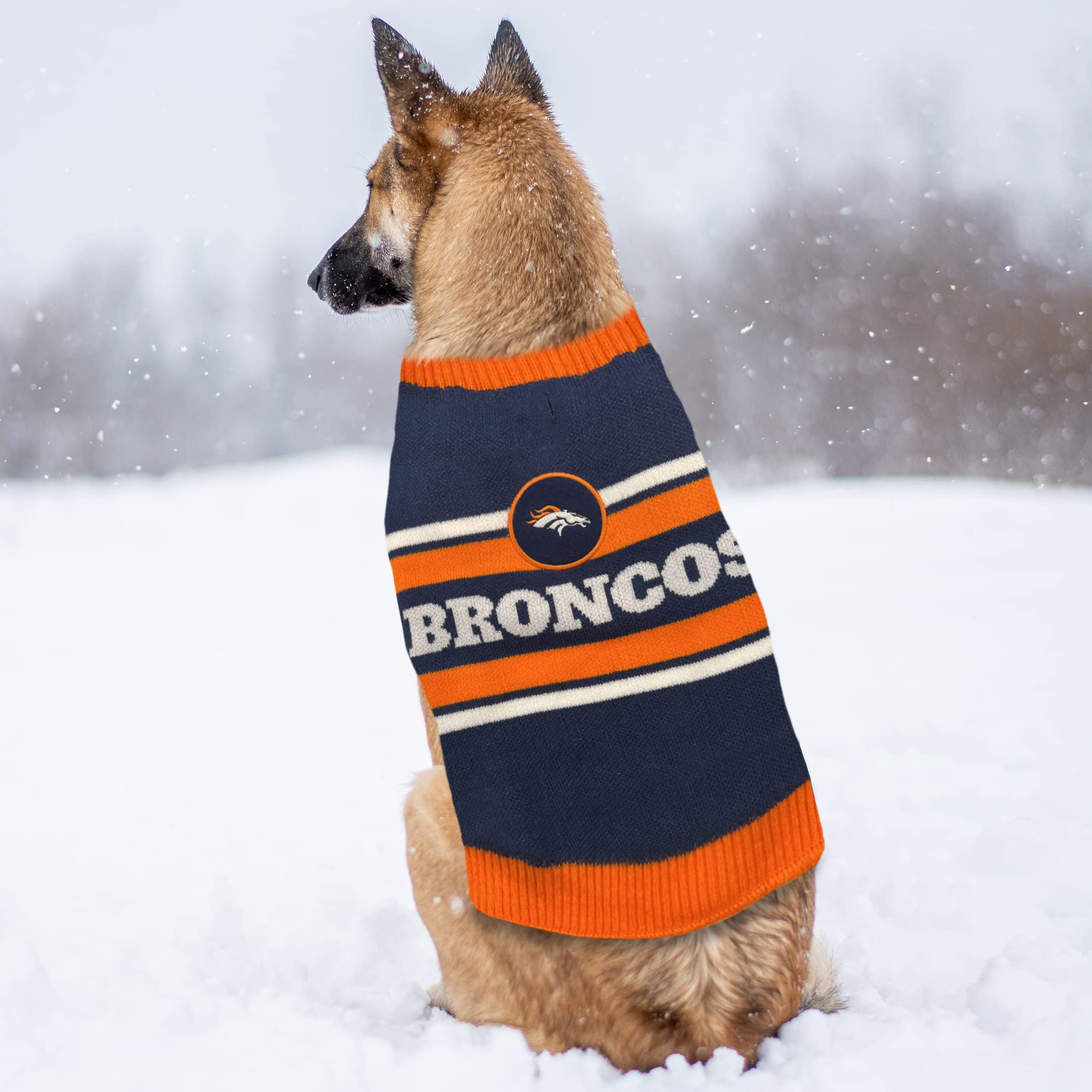 Nfl Denver Broncos Dog Sweater, Size Medium. Warm And Cozy Knit Pet Sweater With Nfl Team Logo, Best Puppy Sweater For Large And