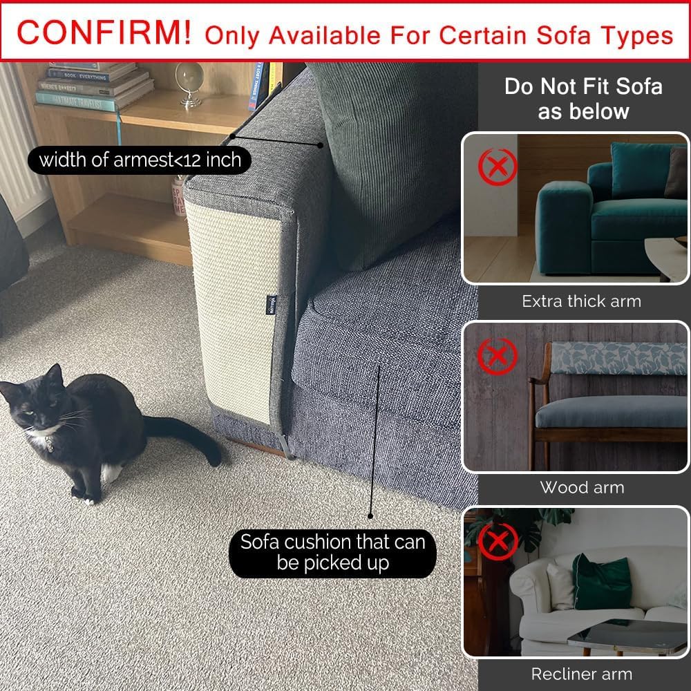 Natuya Cat Scratch Couch Protector, Sisal Furniture Protector Scratching Pad, Anti-Scratch Sofa Armrest Protective Shield With P
