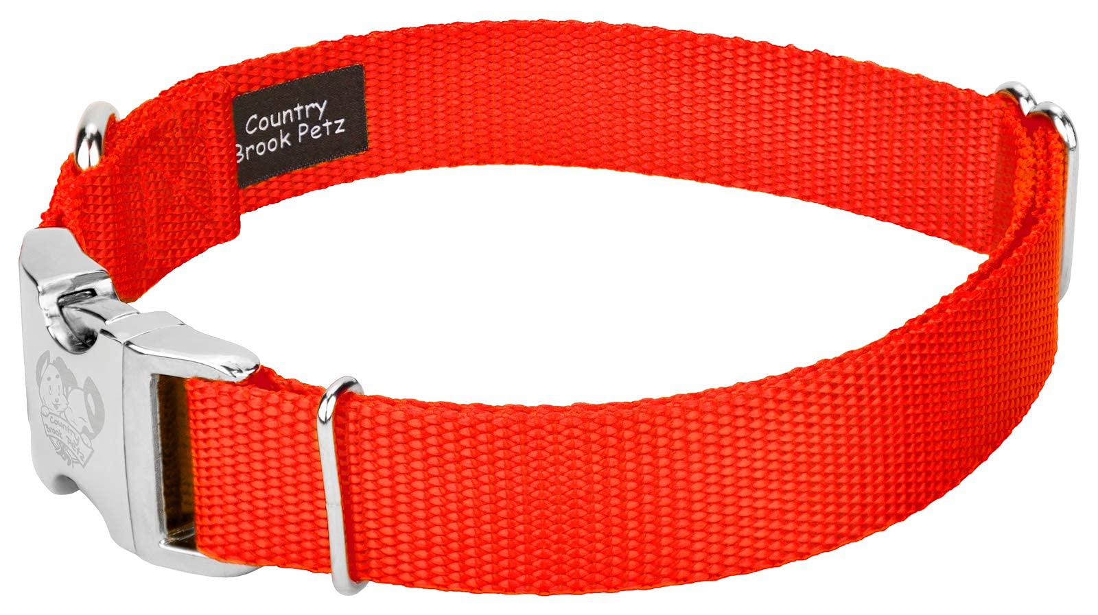 Country Brook Design - Vibrant 30+ Color Selection - Premium Nylon Dog Collar With Metal Buckle (Small, 3/4 Inch, Hot Orange)