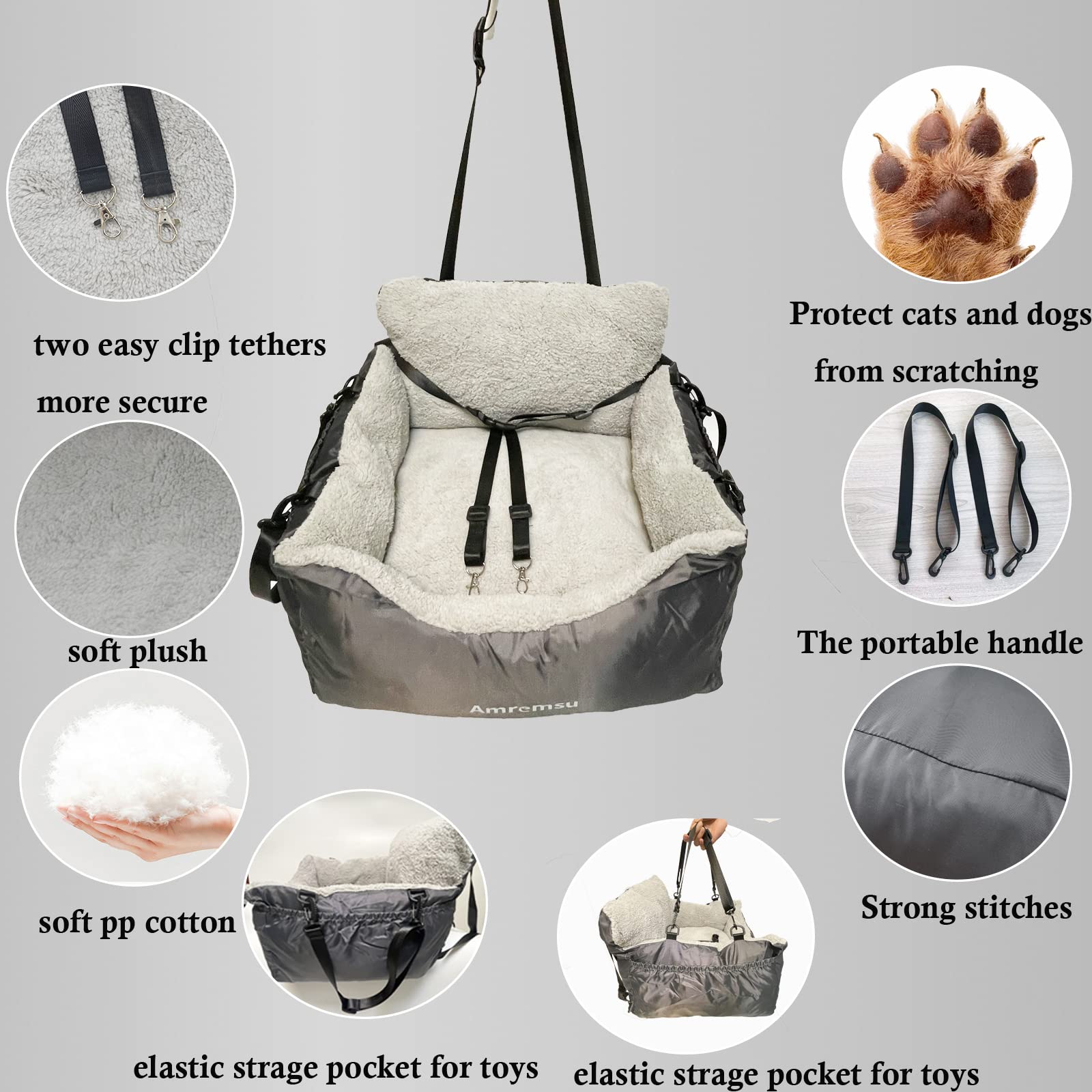 Small Dogs Car Seat Under 25,Fully Detachable And Washable Ultra Soft Car Travel Bed, With Clip-On,Two Portable Handle And Storage Pockets Puppy Dog Booster Seats,Portable Dog Car Travel Carrier Bed…