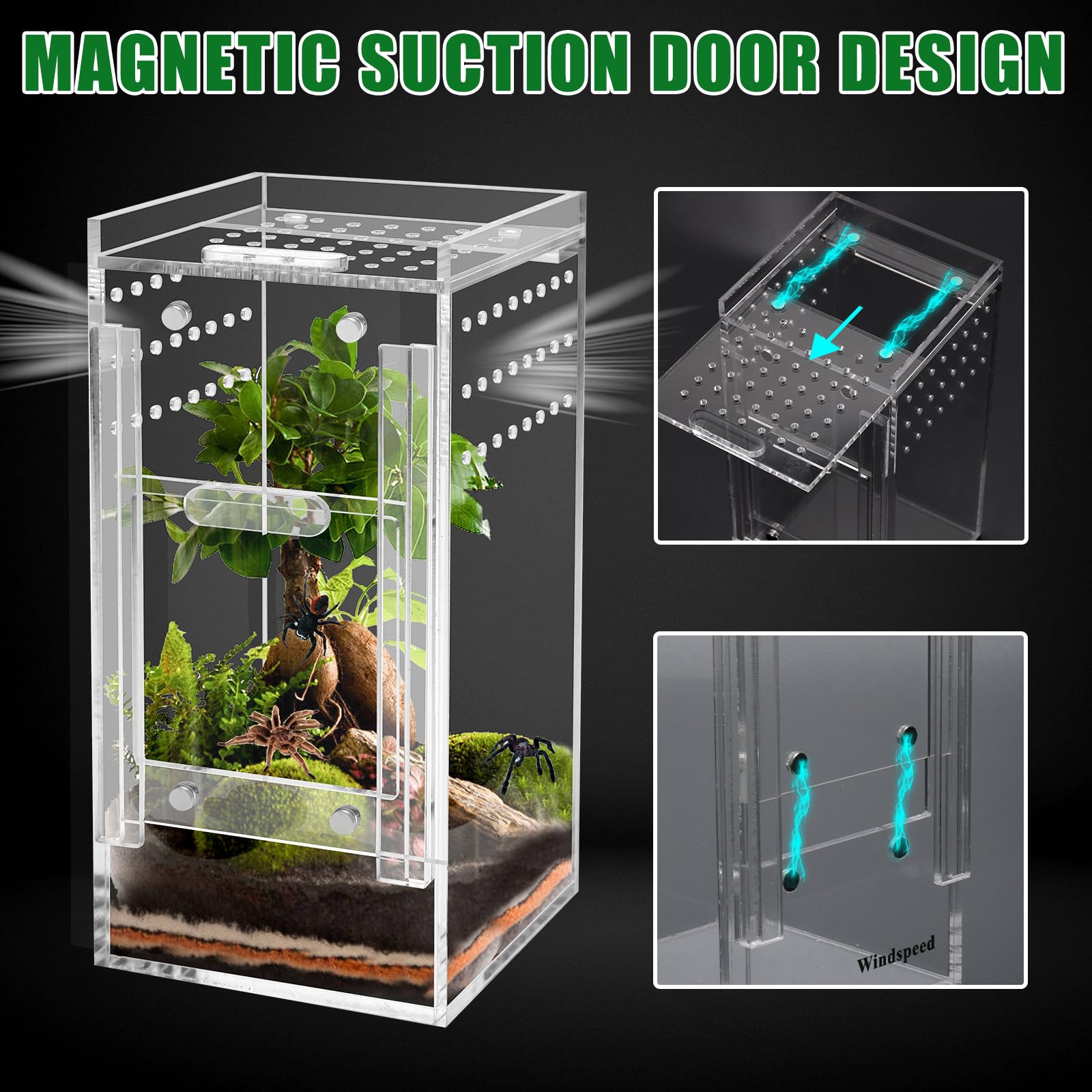 Mini Spider Enclosure, Windspeed 3X3X6 Acrylic Terrarium With Ventilation Jumping Spider Enclosure Cage Portable Micro Habitat T