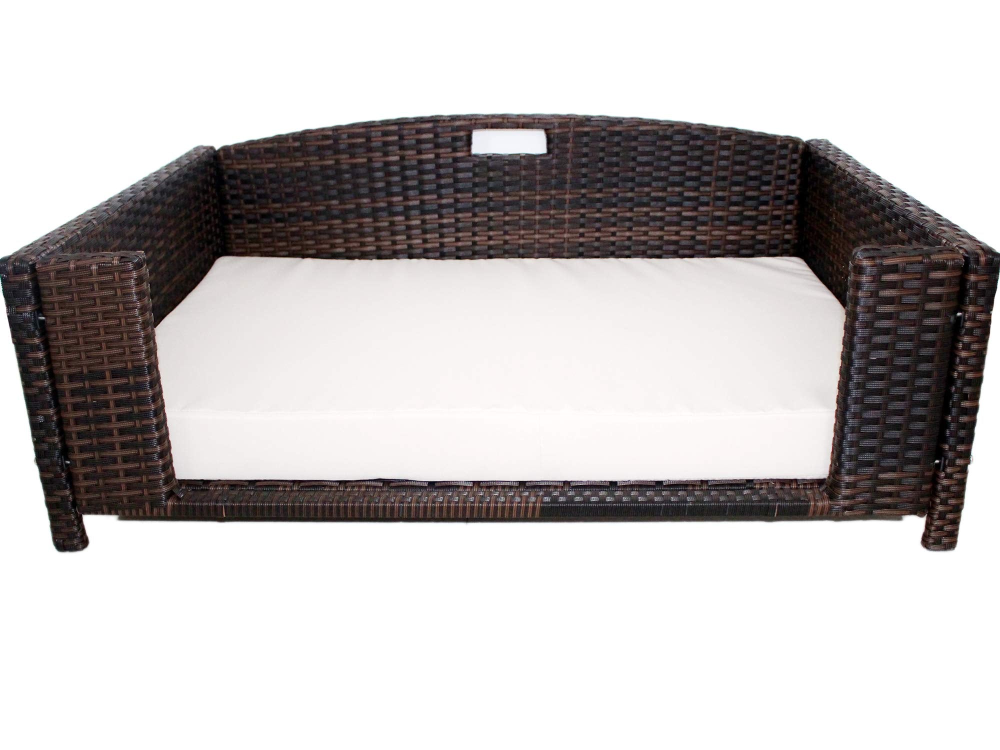 Iconic Pet Rectangular Rattan/Wicker Pet Bed, Metal Frame Indoor/Outdoor Furniture Pet Sofa/Couch for Dogs & Cats, Woven Rattan 