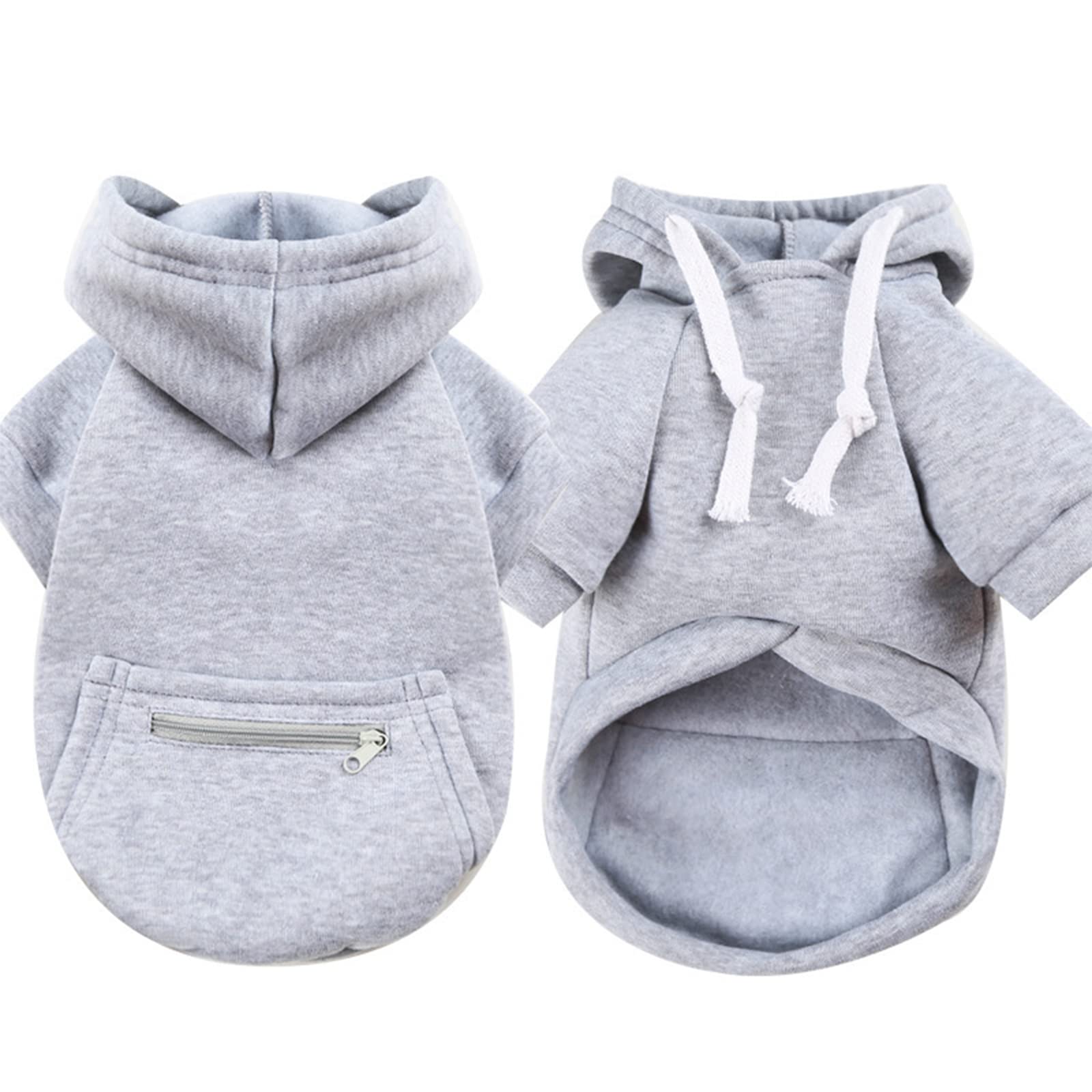 Petcare Grey Winter Dog Sweater - Soft Fleece Hooded Sweatshirt With Pocket - Small Dog Clothes For Chihuahua, Yorkies, French B