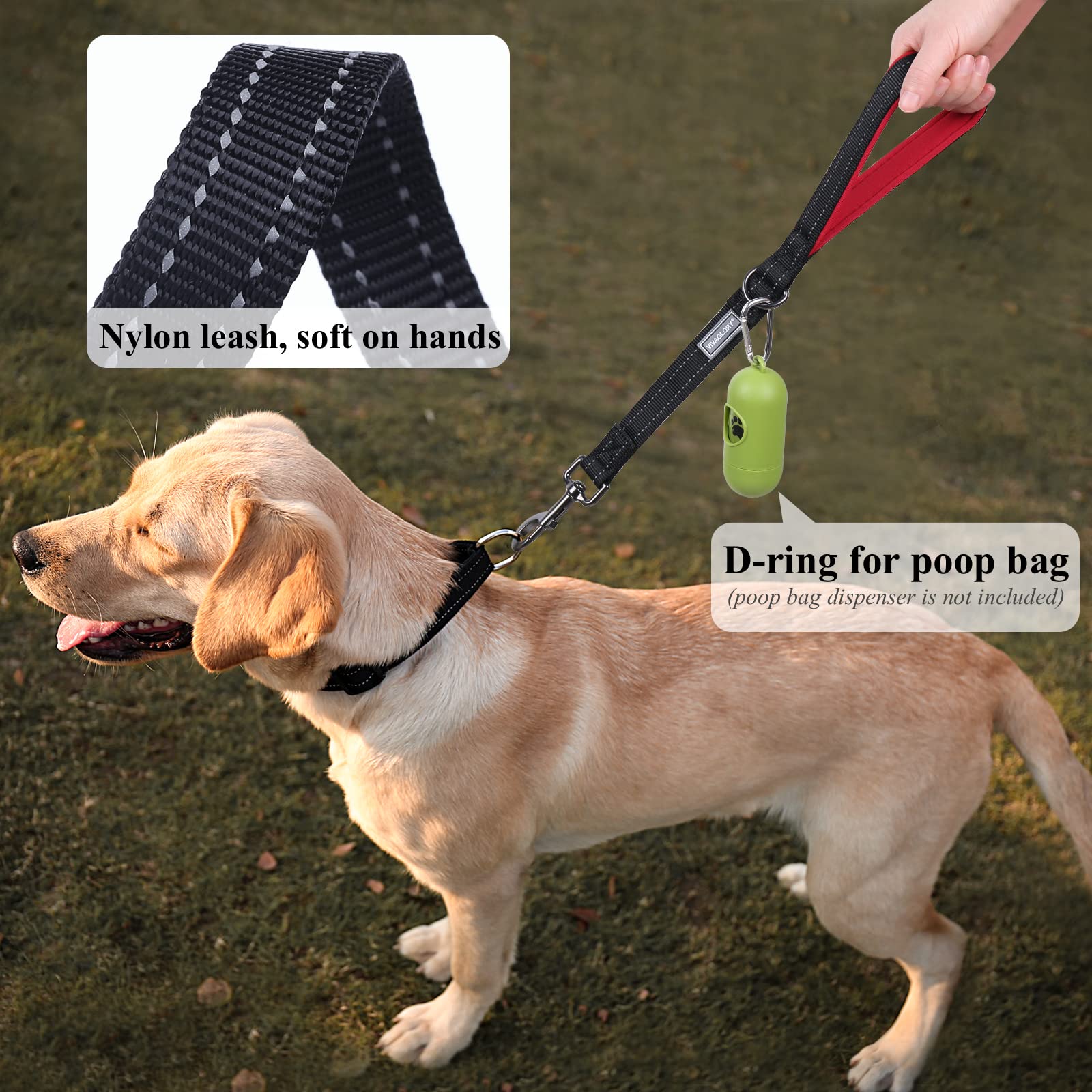 Vivaglory Short Dog Leash For Medium & Large Dogs, 18Inch, Black/Red