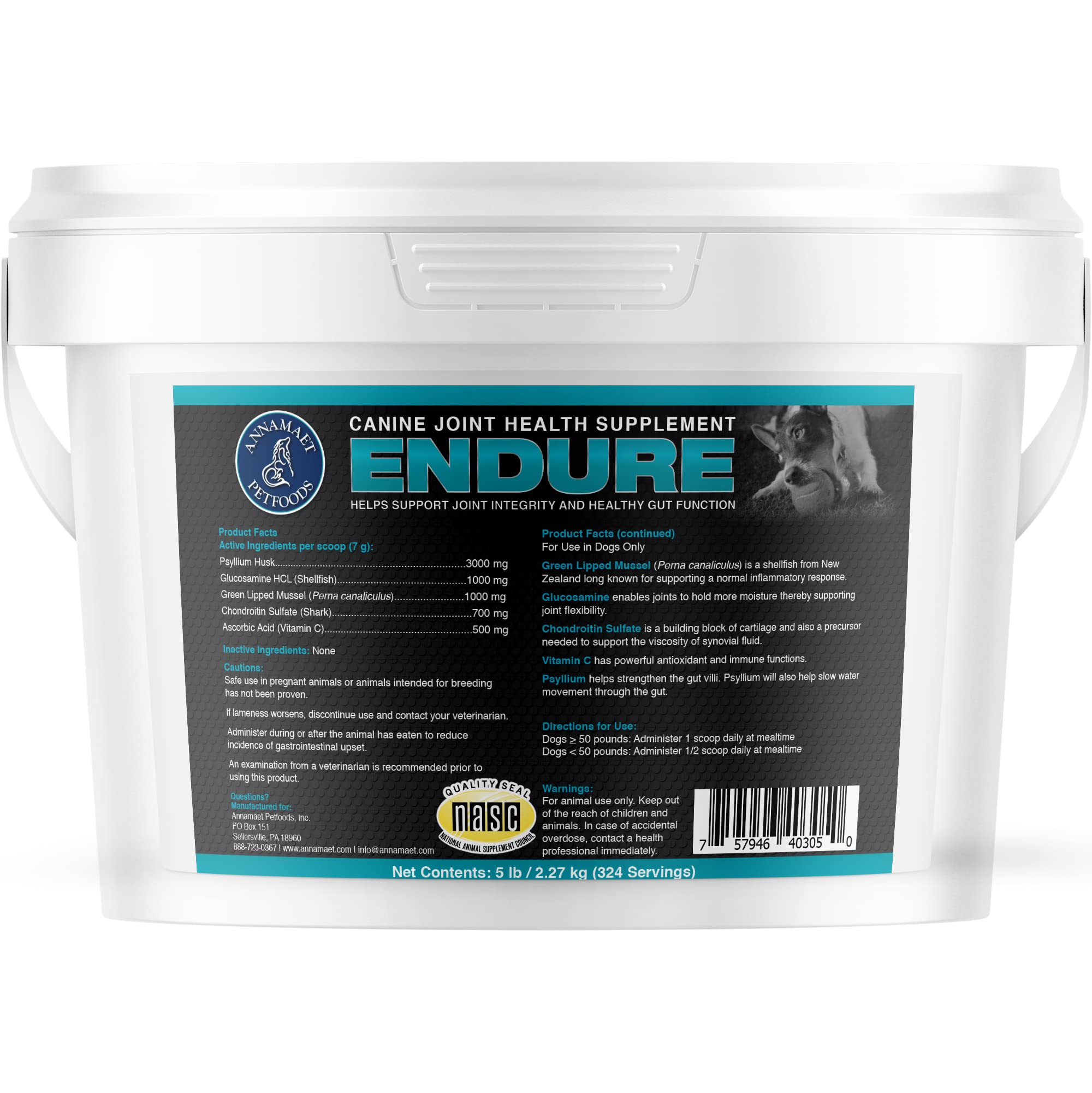 Annamaet Endure - Hip & Joint Powder Supplement for Dogs - with Glucosamine, Chondroitin and Green Lipped Mussel for Joint Suppo
