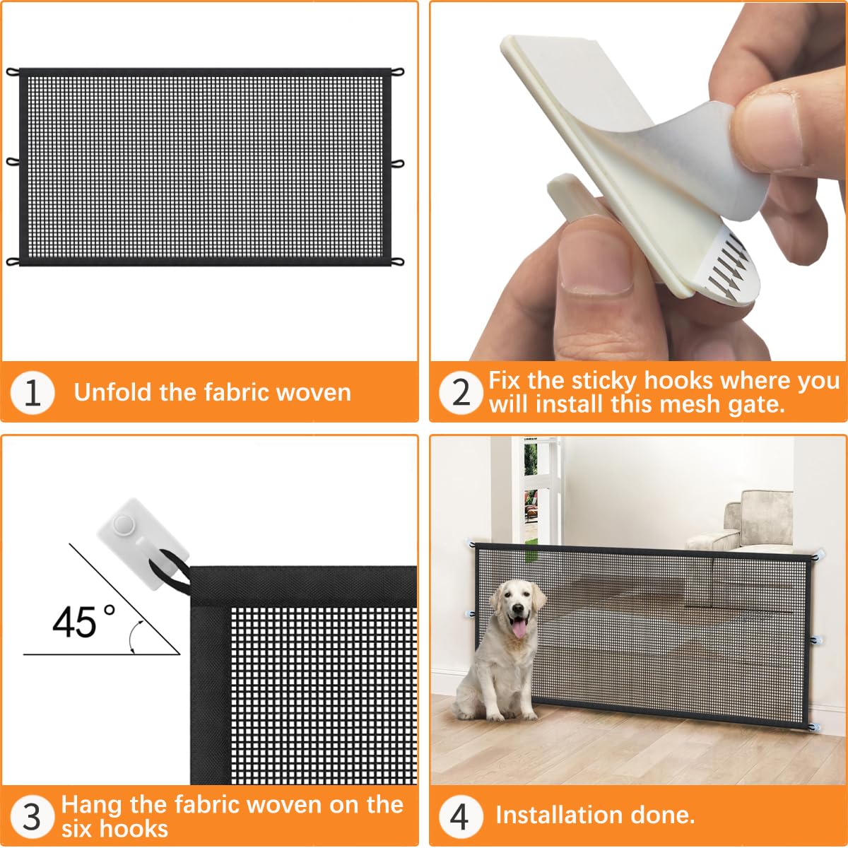 Dog Gate Indoor Pet Gates For Stairs: Dogs Screen Mesh Gate For The House Magic Gate For Kitchen Doorways Hallway Stairways Safety Porch Yard 30 Inch Tall, 60 Inch Wide