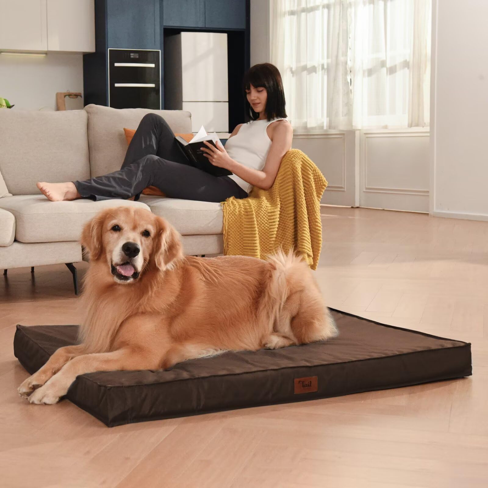 Tail Stories Outdoor Waterproof Dog Bed - Large Orthopedic Egg Crate Foam, 36x27 Inch, Brown, Model TSUS210916R3LG-FBA